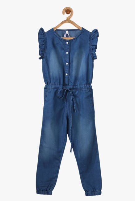 StyleStone Kids Blue Solid Jumpsuit