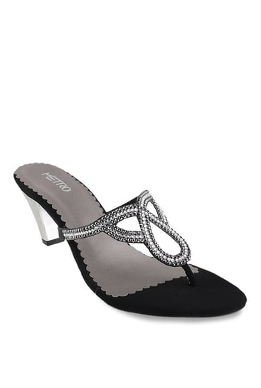 LUCIA vegan heeled sandal in Black with Silver Crystal | AERA