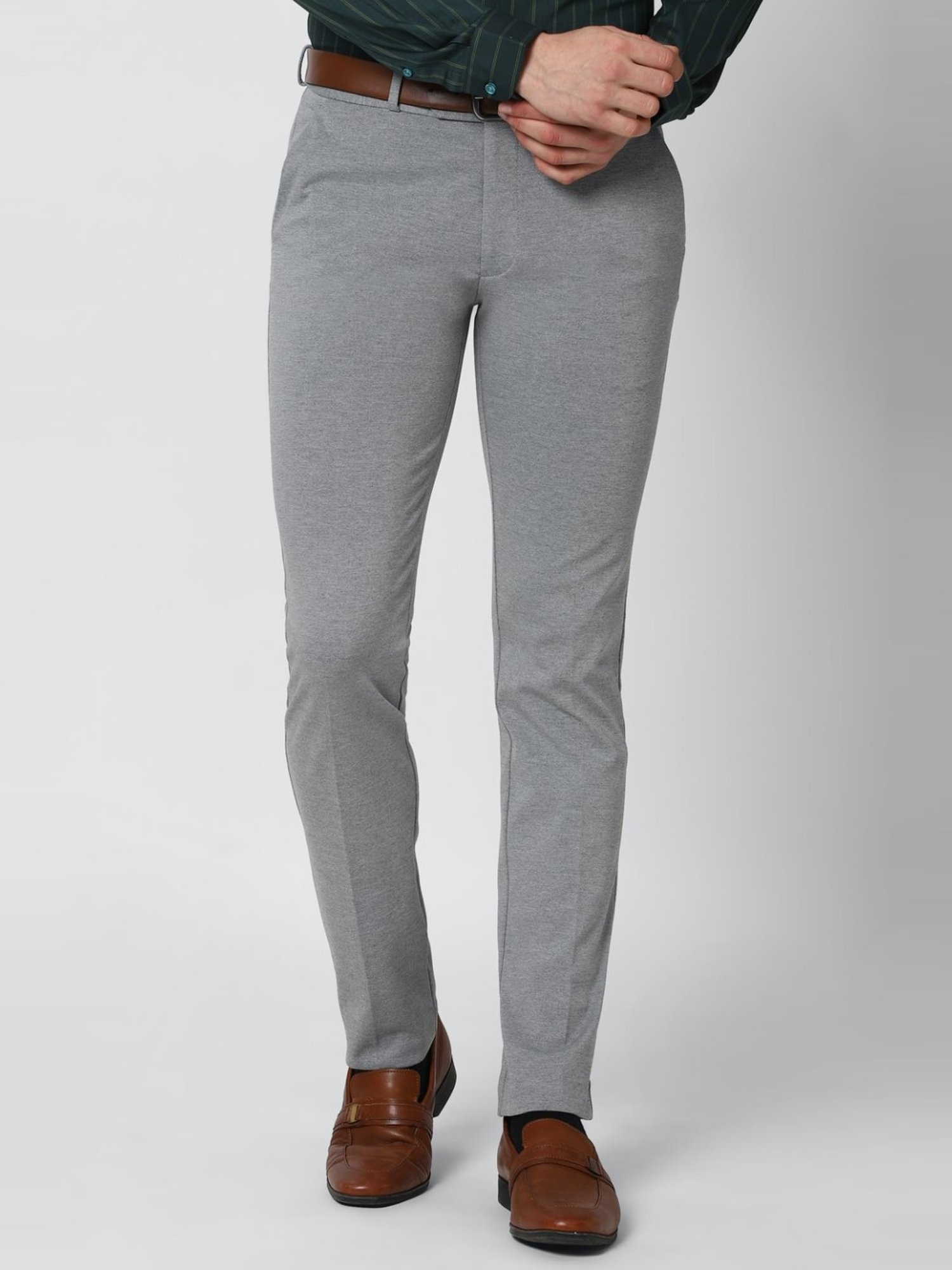 Buy Peter England Grey Slim Fit Self Pattern Flat Front Trousers for Mens  Online  Tata CLiQ