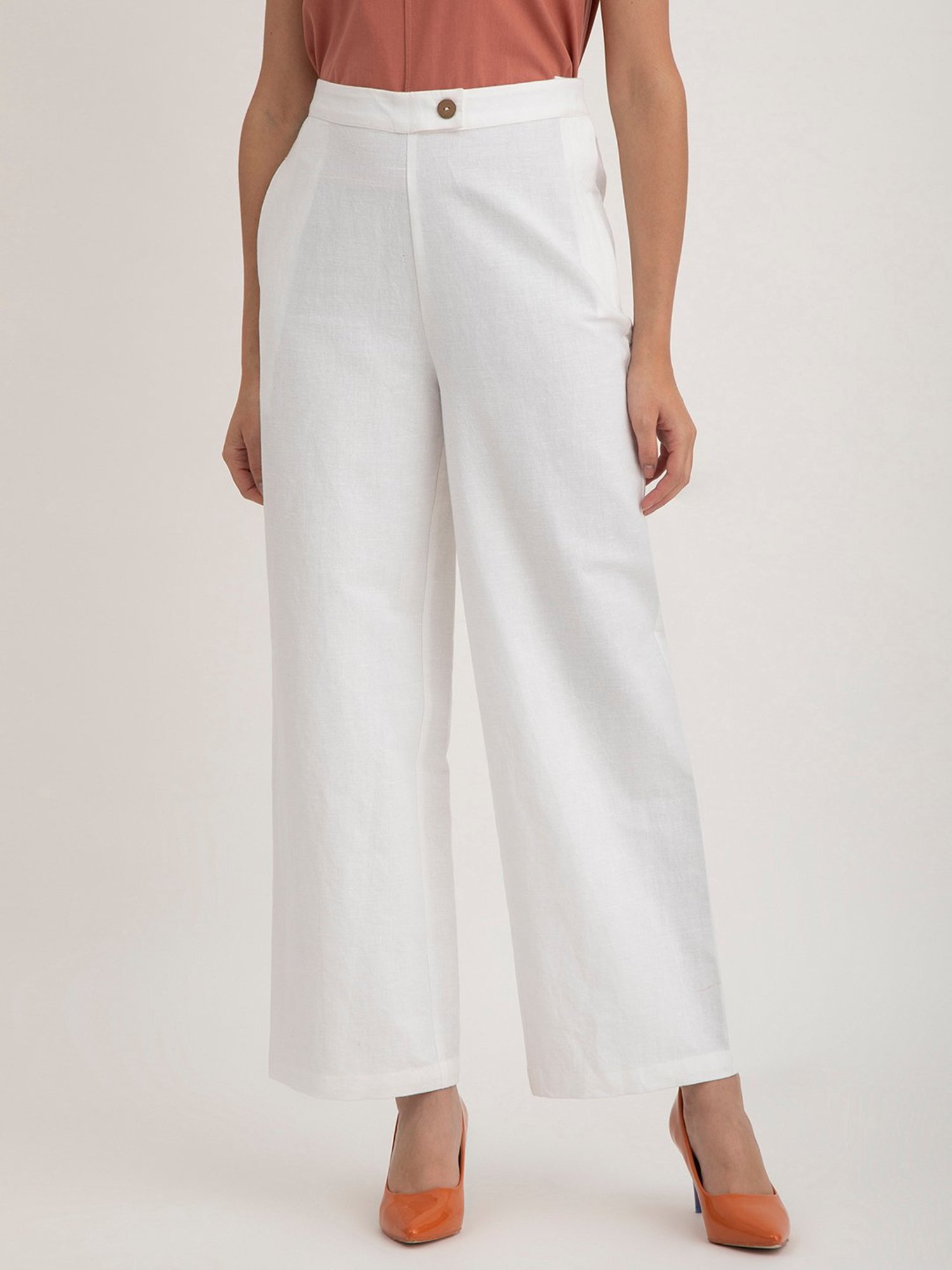 W Pants  Buy W Solid White Rayon Parallel Pants With Pleats Online   Nykaa Fashion