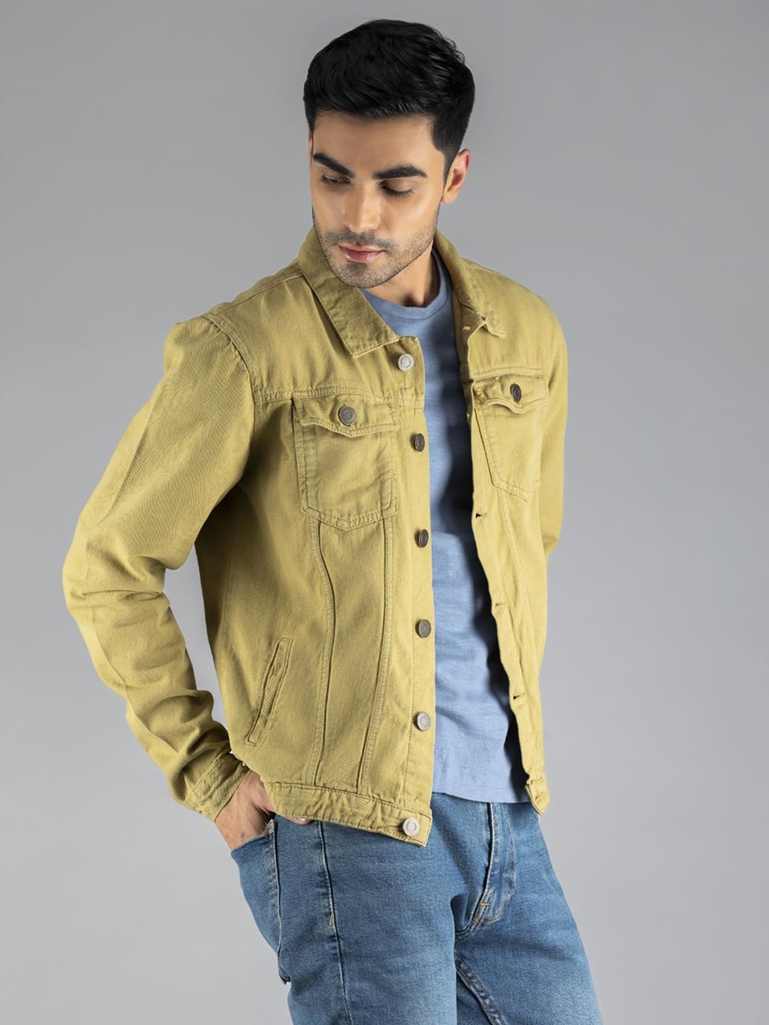 Buy online Women Yellow White Ombre Denim Jacket from jackets and blazers  and coats for Women by Showoff for ₹1159 at 60% off | 2024 Limeroad.com