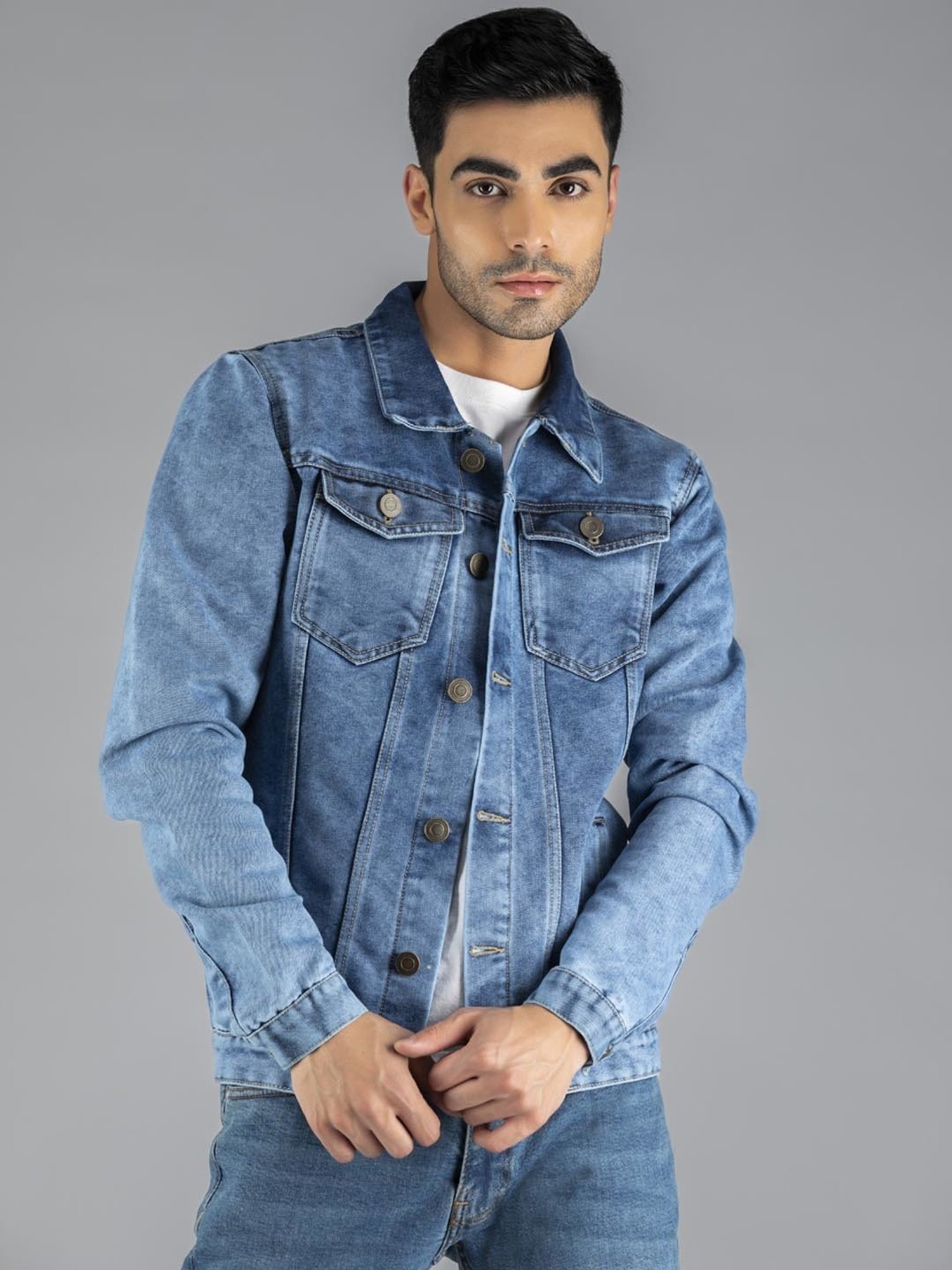 Buy Louis Philippe Olive Green Cotton Slim Fit Denim Jacket for Mens Online  @ Tata CLiQ