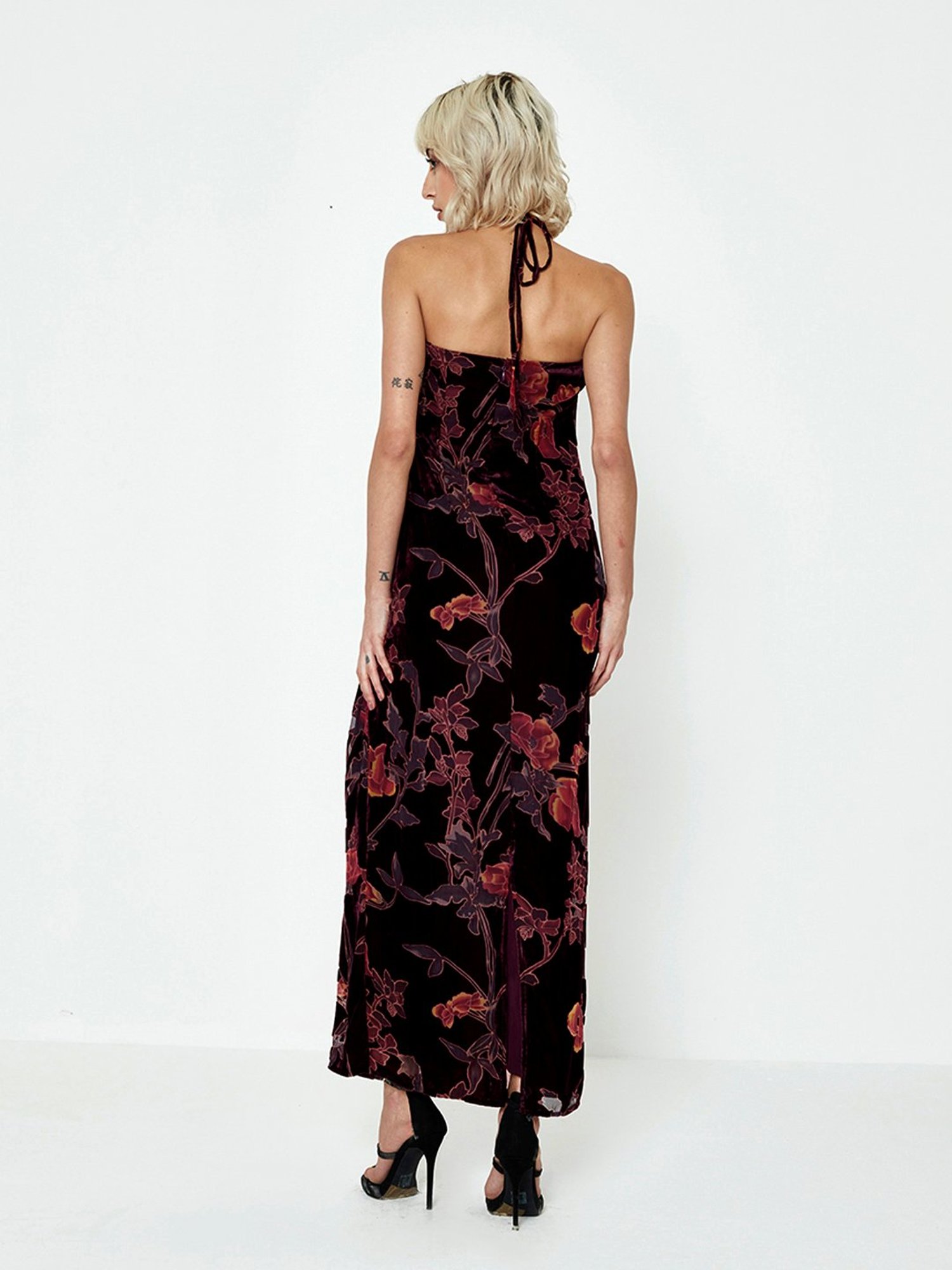 Cover Story Wine Velvet Floral Print Maxi Dress