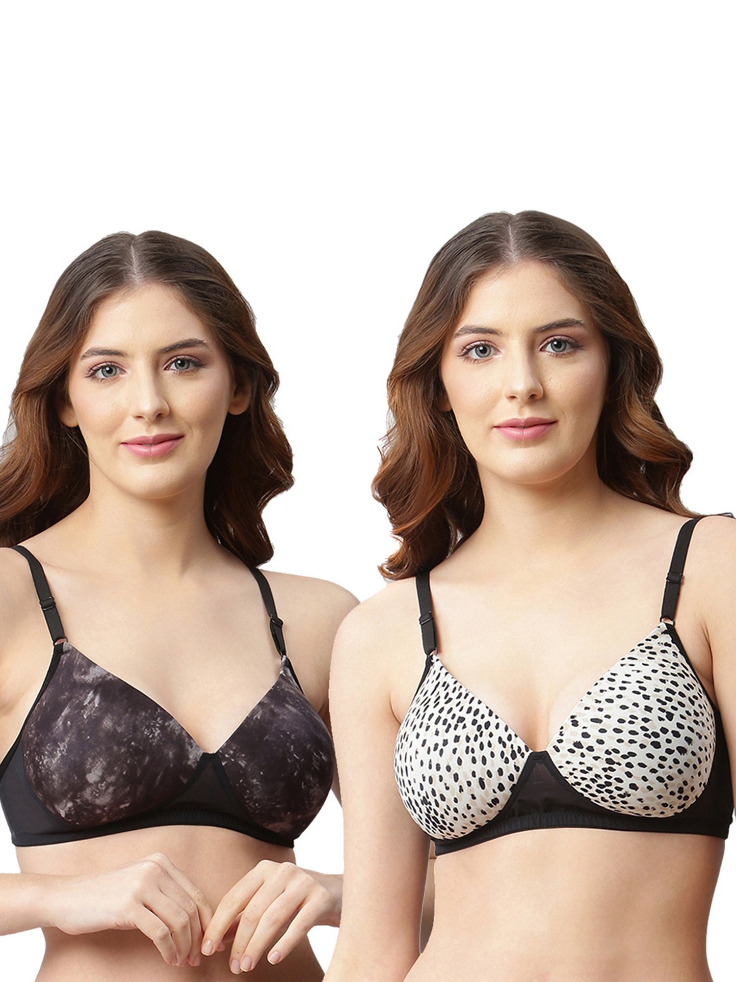 Cukoo Black & White Printed Full Coverage Non-Wired Bra - Pack of 2