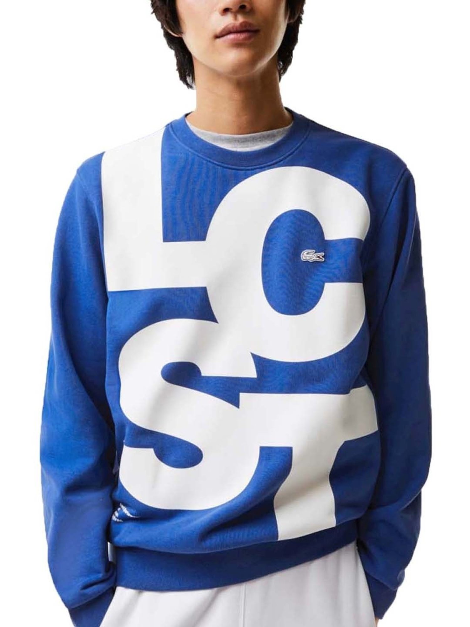 Lacoste Blue Cotton Classic Fit Logo Printed Sweatshirt