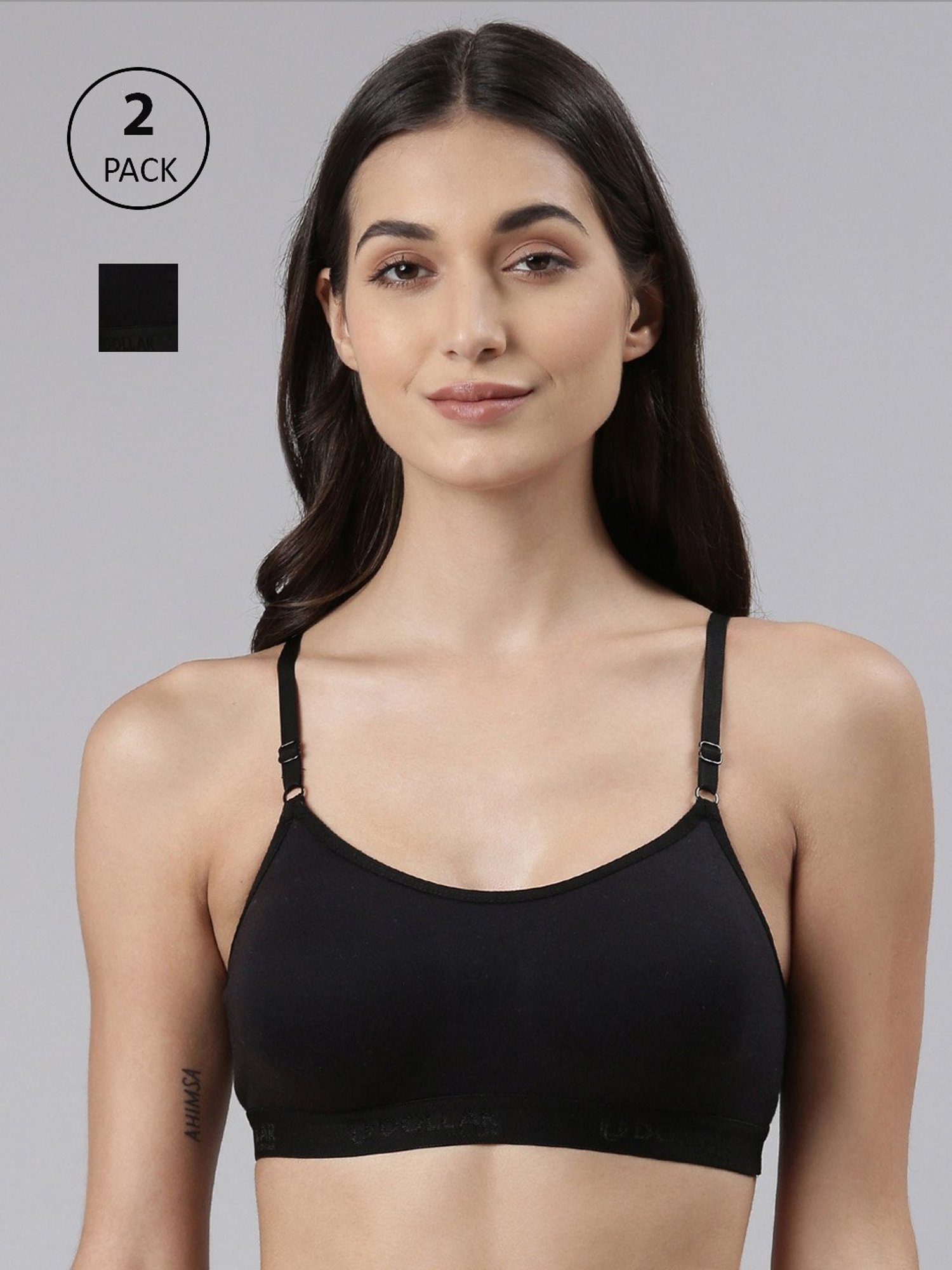 Dollar Missy Black Cotton Seamless Bra - Pack Of 2