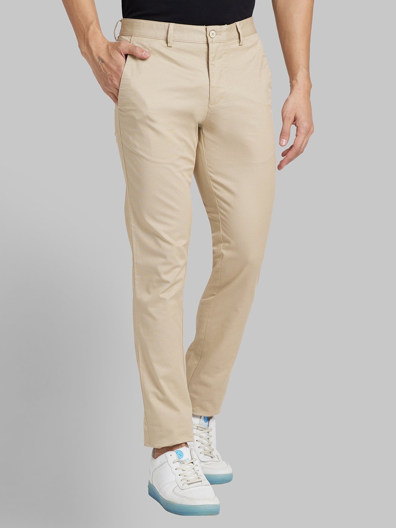 Buy PARK AVENUE Light Khaki Mens Extra Slim Fit Solid Formal Trousers   Shoppers Stop