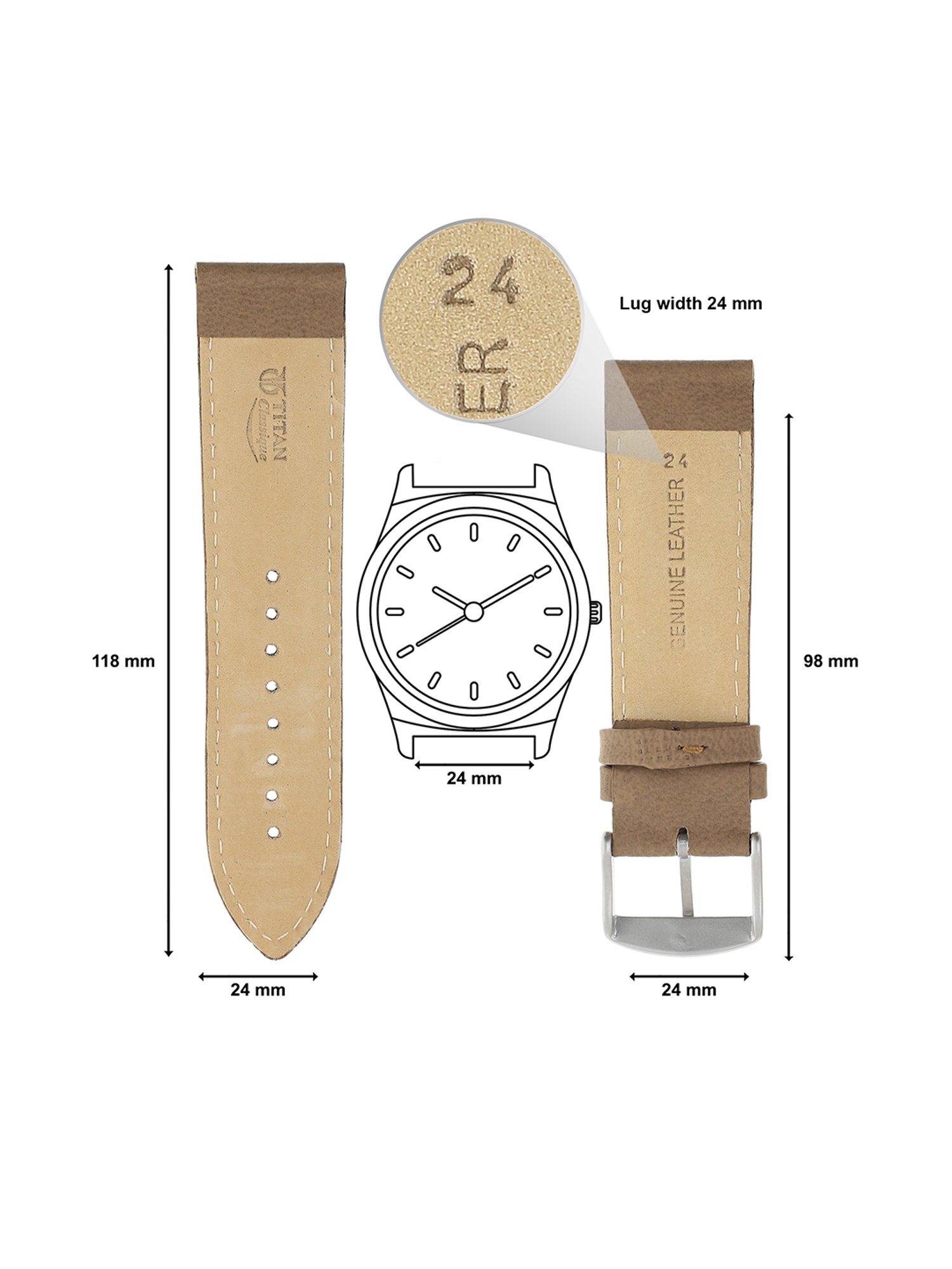 Buy 24MM BROWN Titan Genuine Leather Strap for MEN at Best Price