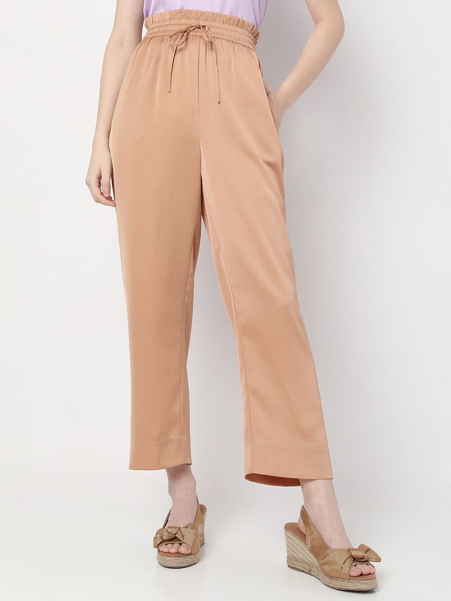 Buy Vero Moda Light Brown Straight Fit High rise Pants for Women