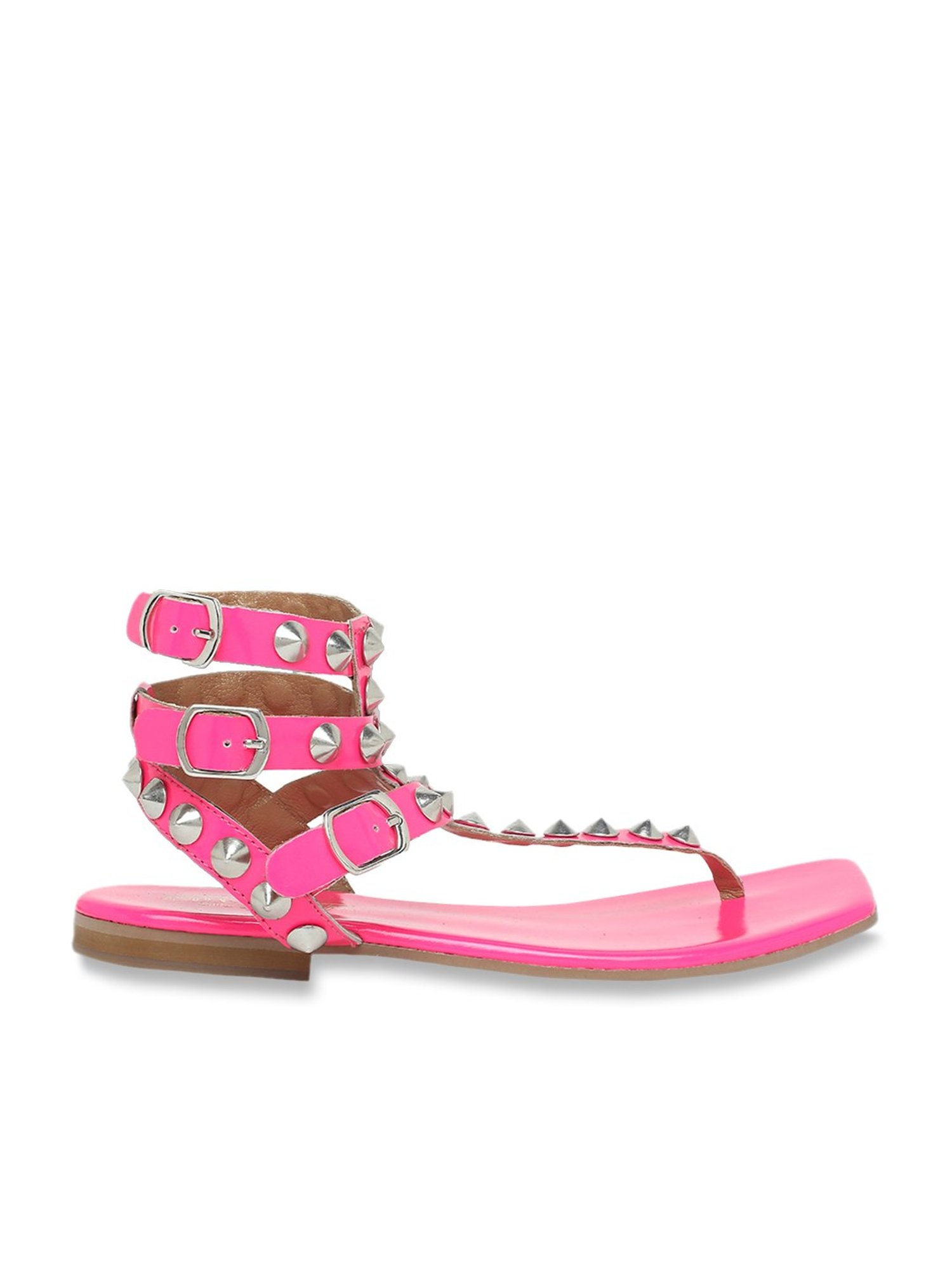 Women Studded Decor Flat Sandals, Funky Pink Gladiator Sandals | SHEIN