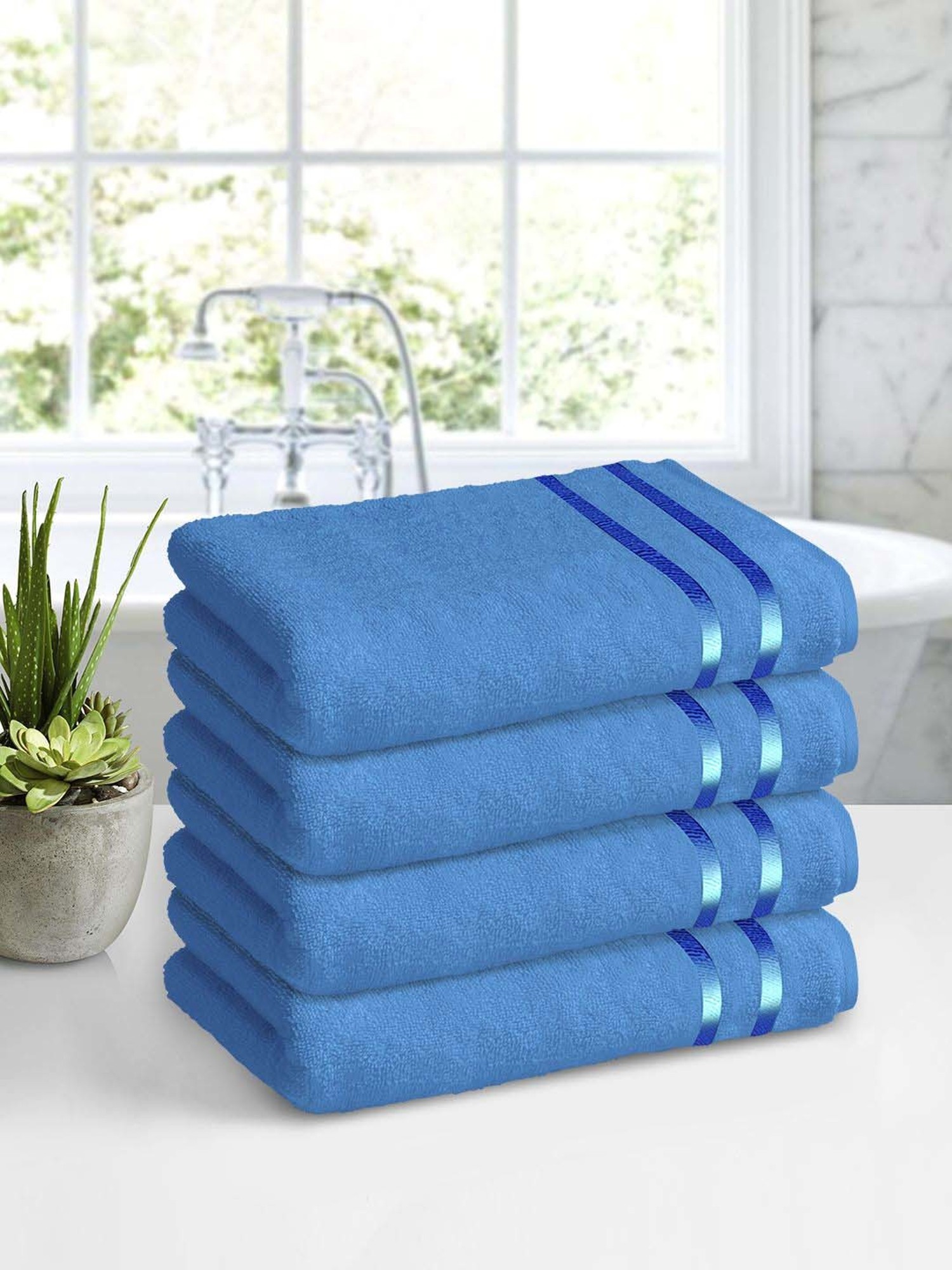 Buy Story@Home Blue Cotton 450 GSM Small Bath Towel - Set of 4 at