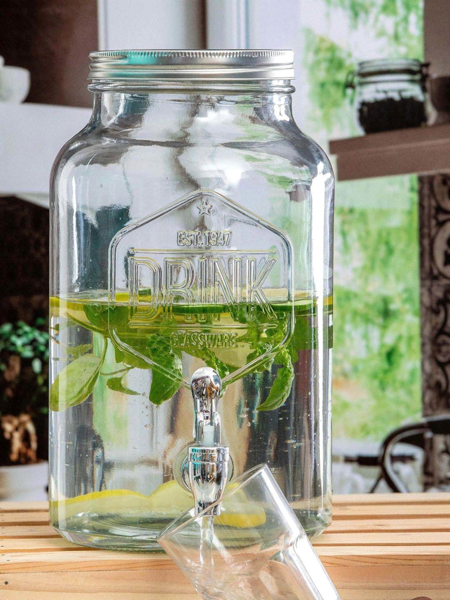 White Gold Transparent Glass Beverage Dispenser L)