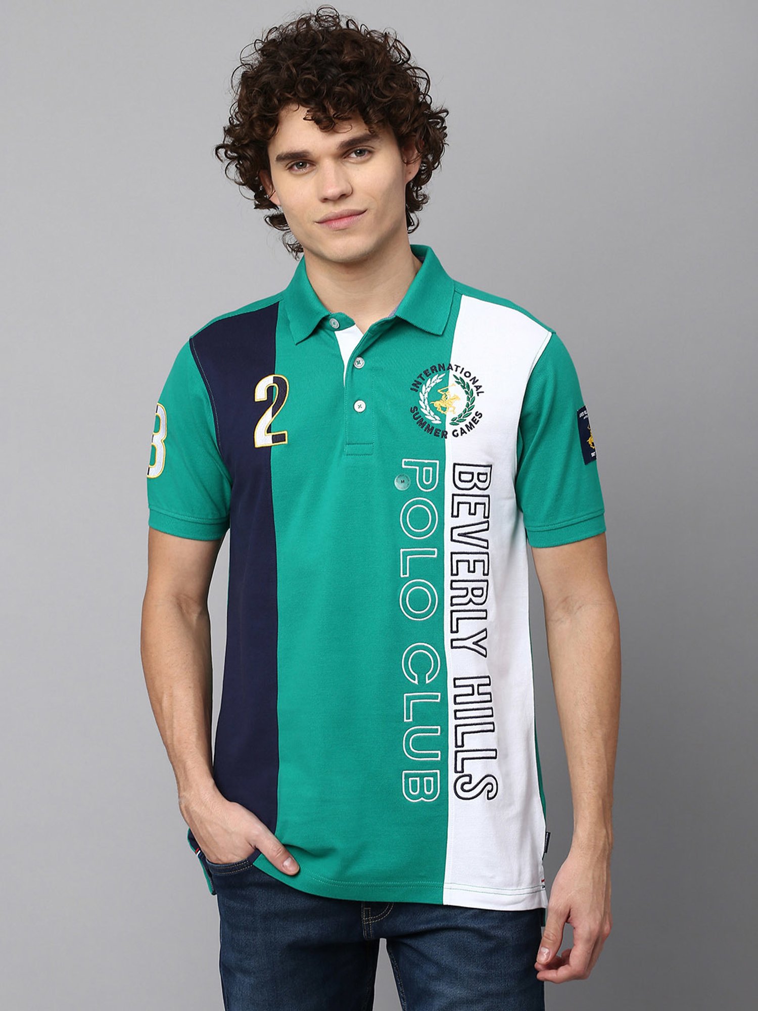 Beverly Hills Polo Club Green Regular Fit Cotton Polo T Shirt