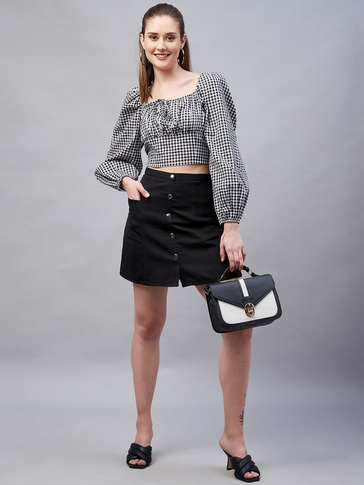 Marie Claire Black Check Crop Top