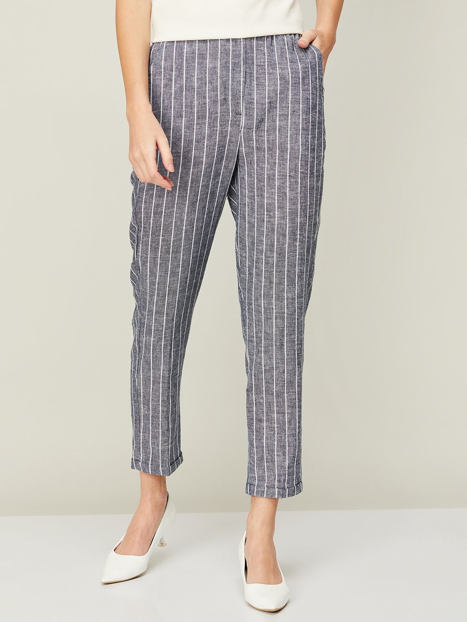Buy Men's Black Pinstripe Power Stretch Joggers Online In India