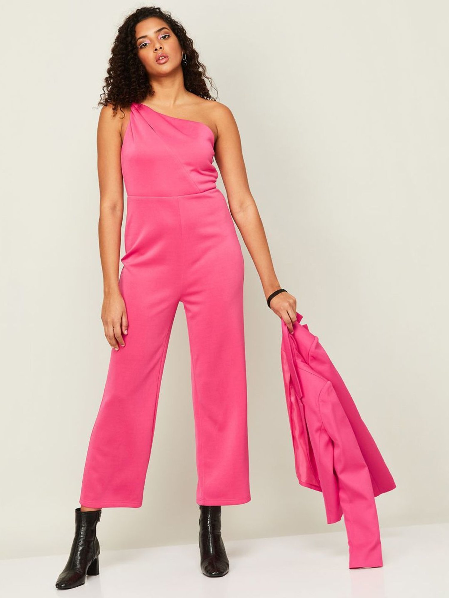 Petite Hot Pink One Shoulder Wide Leg Jumpsuit | PrettyLittleThing KSA