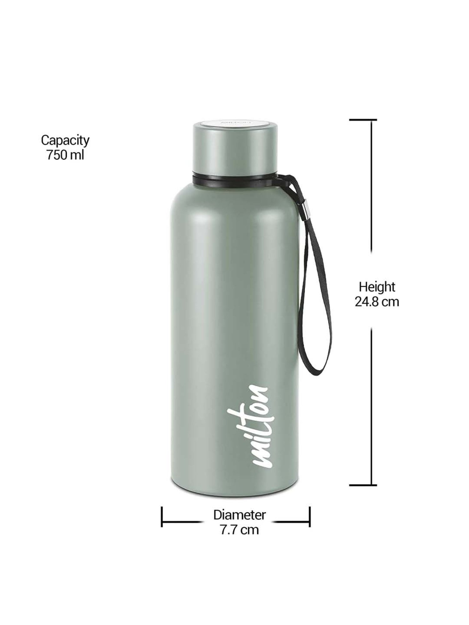 Milton Glassy 750 Thermosteel Water Bottle with Drinking Cup Lid, 750 ml