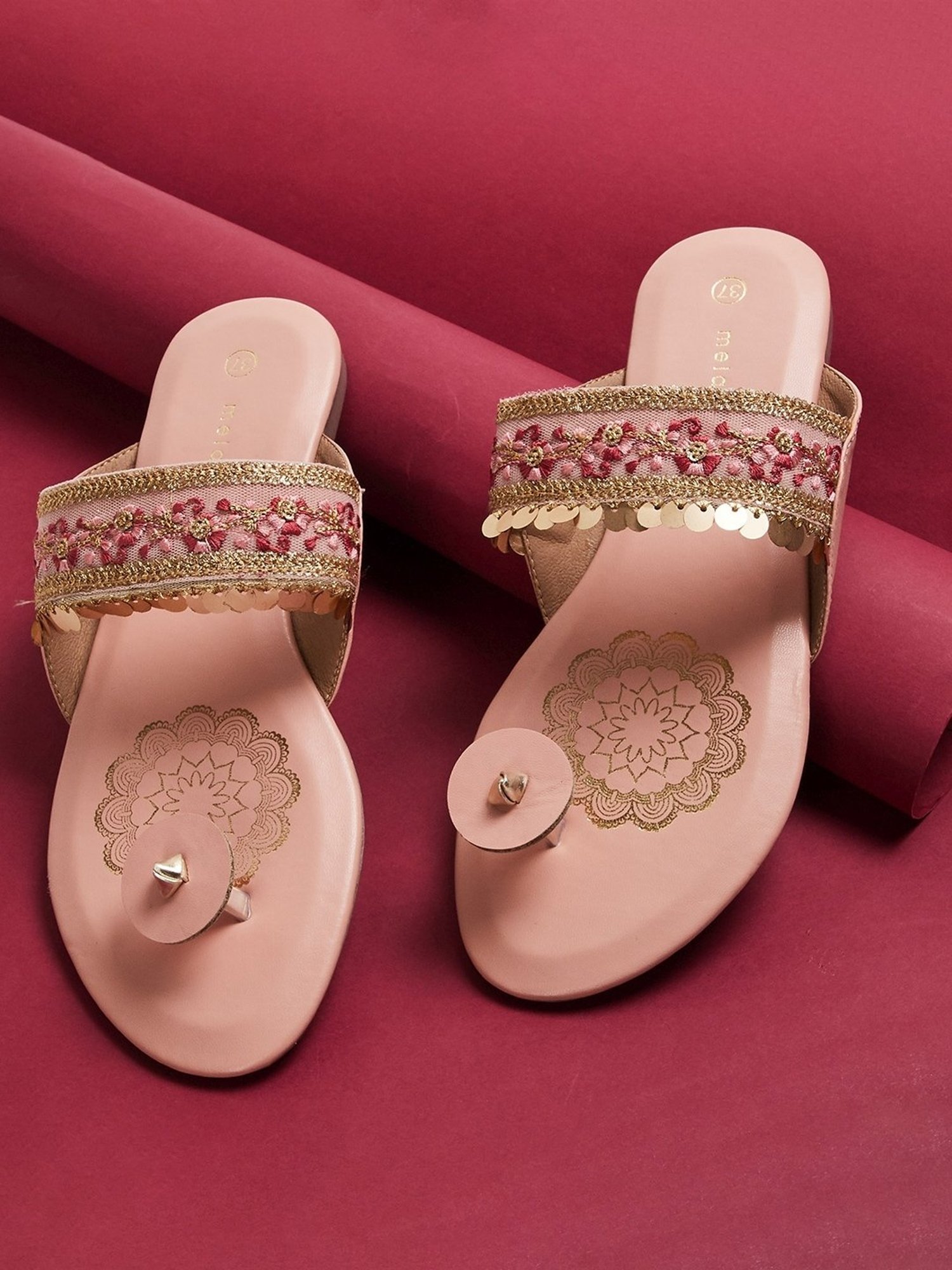 Buy Ethnic Indian Rosegold 2 Inch Heel Block Slip-on Sandal Online in India  - Etsy