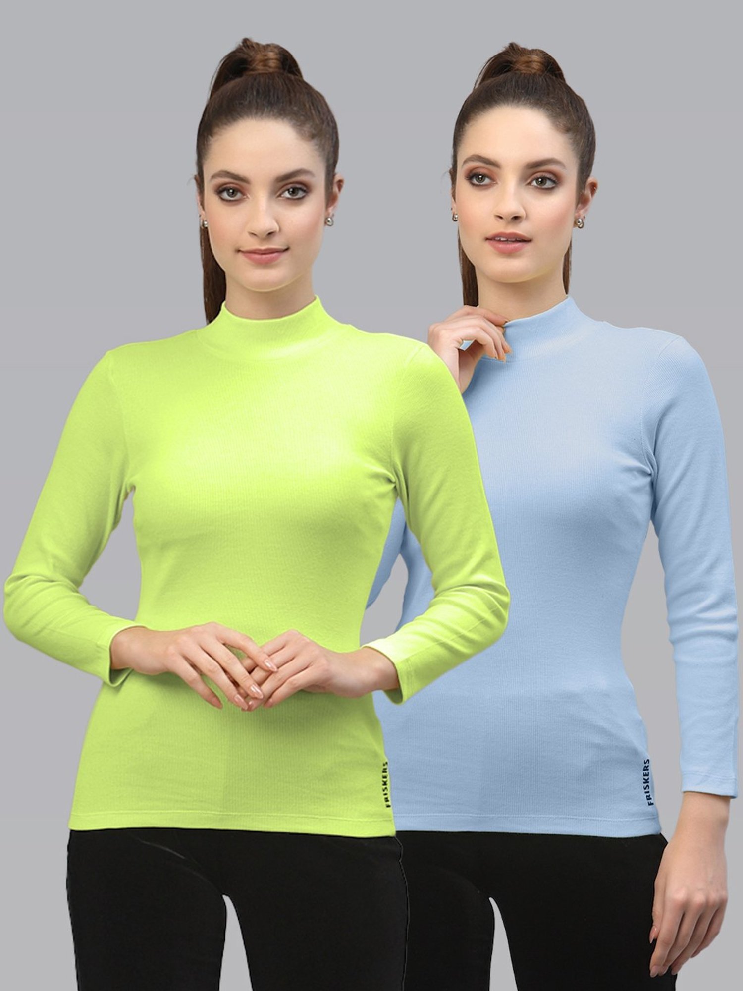 Friskers Green & Blue Cotton Full Sleeves Top - Pack Of 2