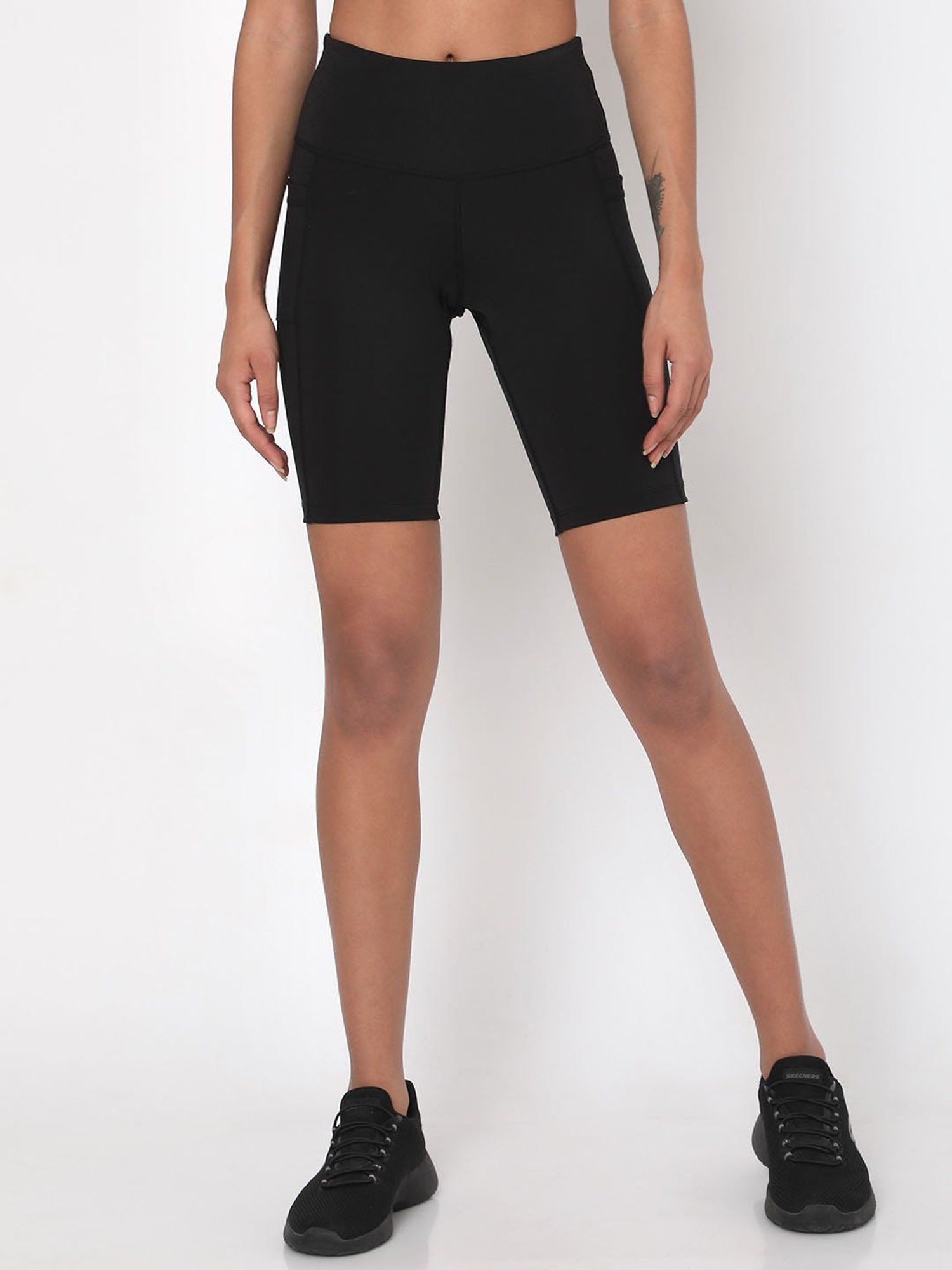 SILVERTRAQ Black Polyester Relaxed Fit Cycling Shorts