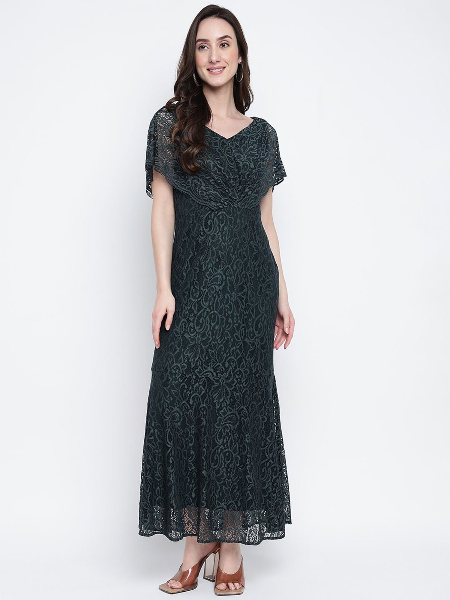 Green Embellished Ankle-Length Party Women Flared Fit Dress - Selling Fast  at Pantaloons.com