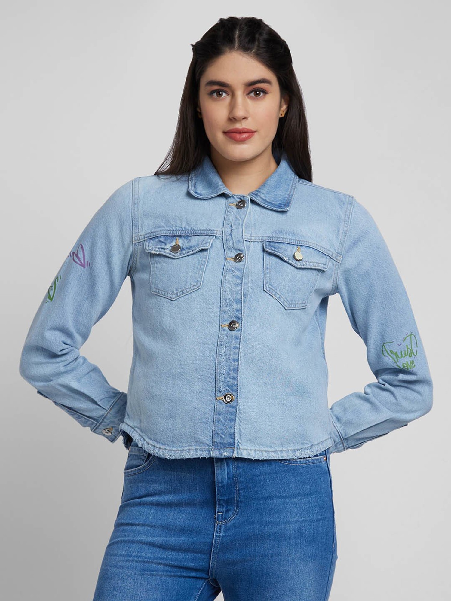 Straight buttoned denim jacket jean bleached ladies' | Morgan