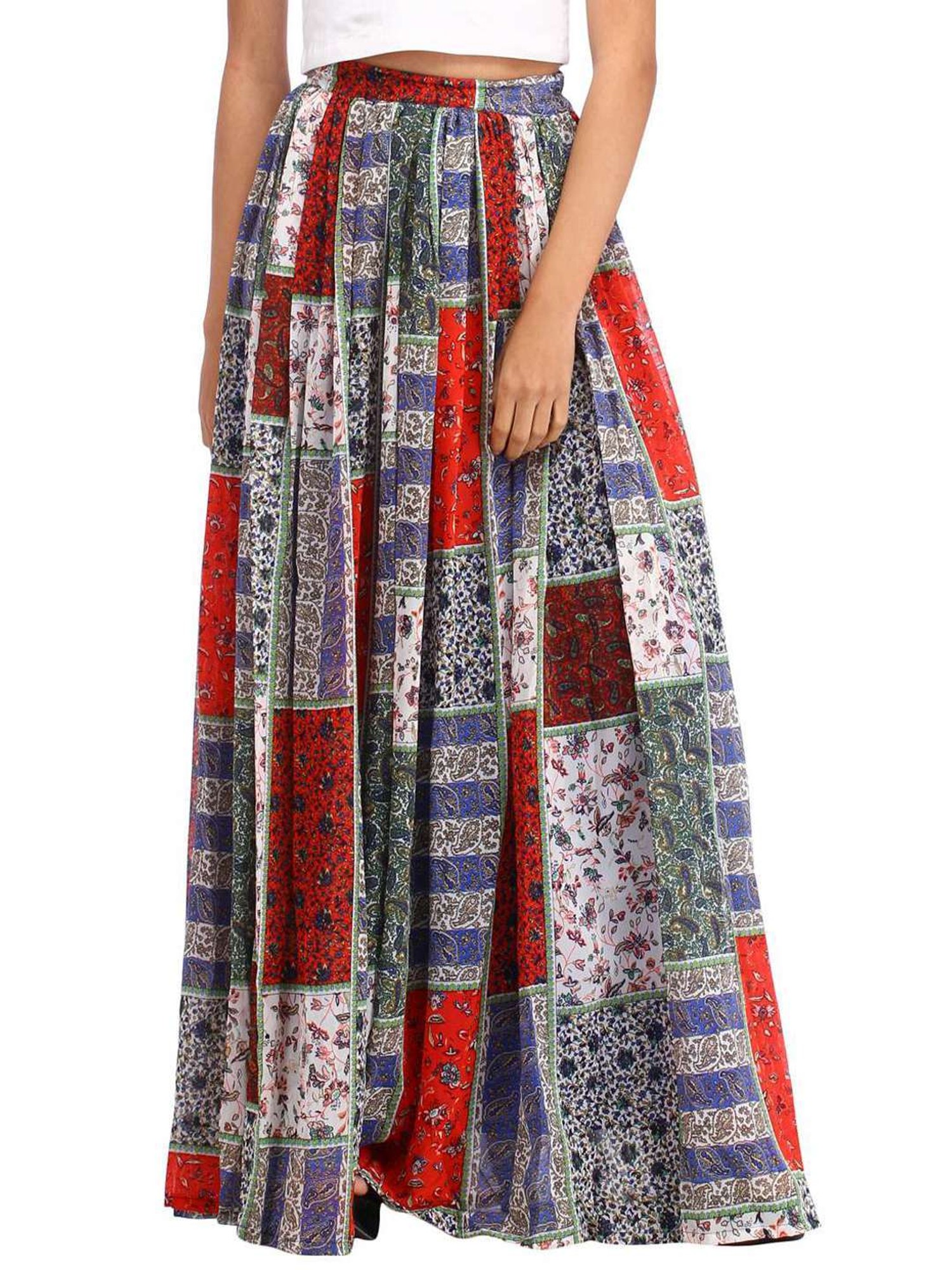 Buy Red Ikkat Banarasi cotton Woven Maxi skirt at Amazonin