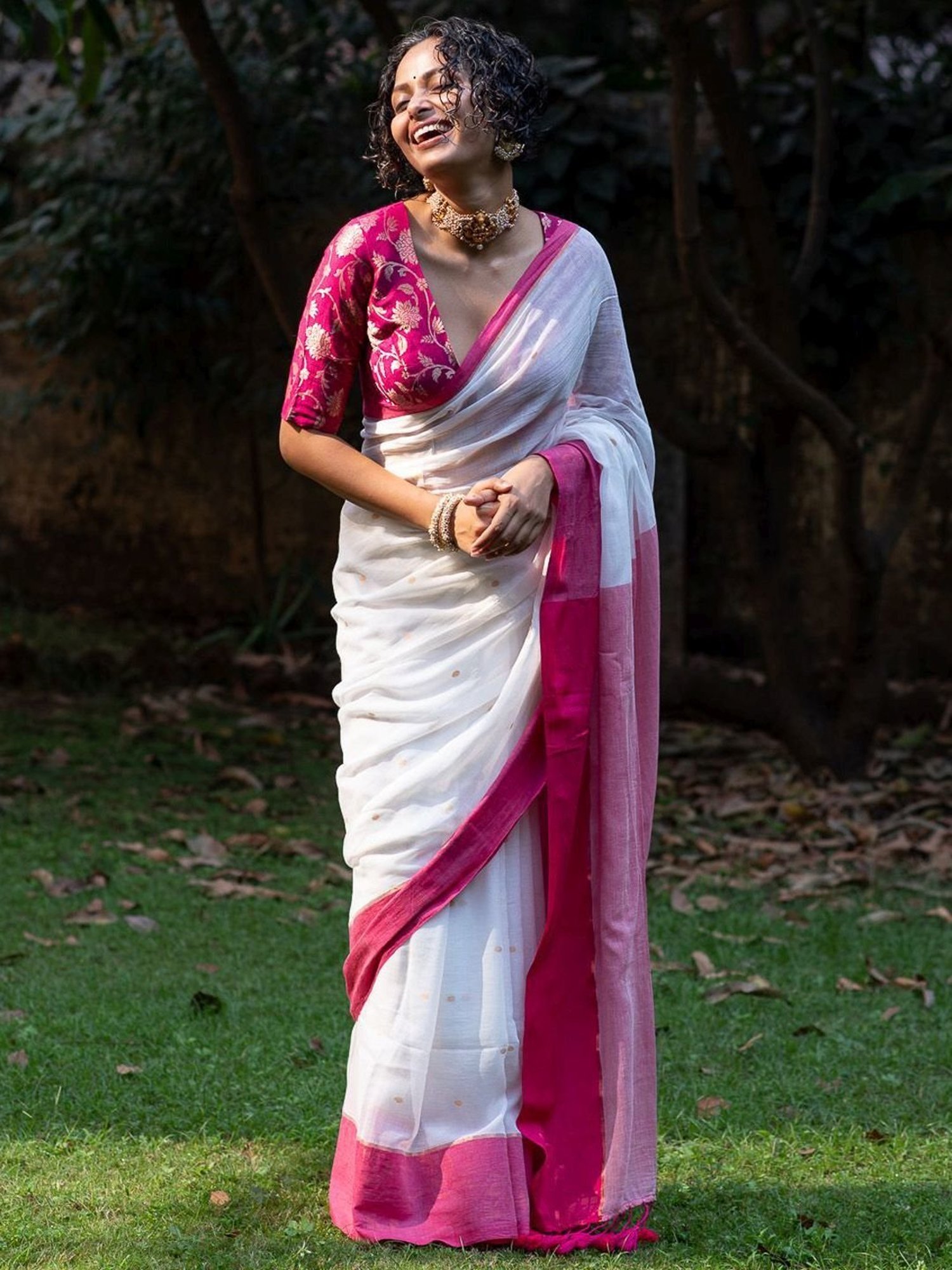 Buy Suta Pink Woven Design Pure Cotton Saree online