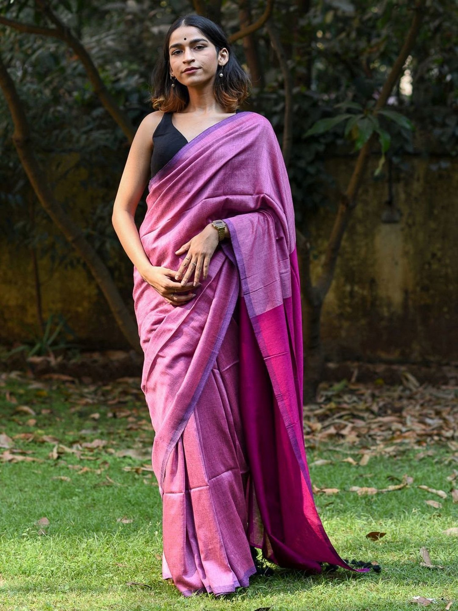 Buy Suta Pink Plain Saree Without Blouse for Women Online @ Tata