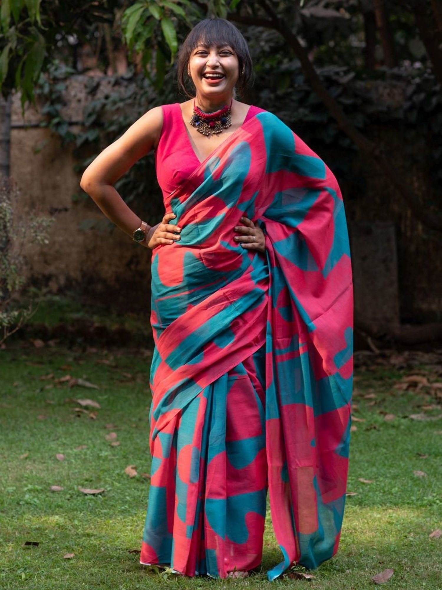 Buy Suta Blue & Pink Cotton Printed Saree Without Blouse for Women Online @ Tata  CLiQ