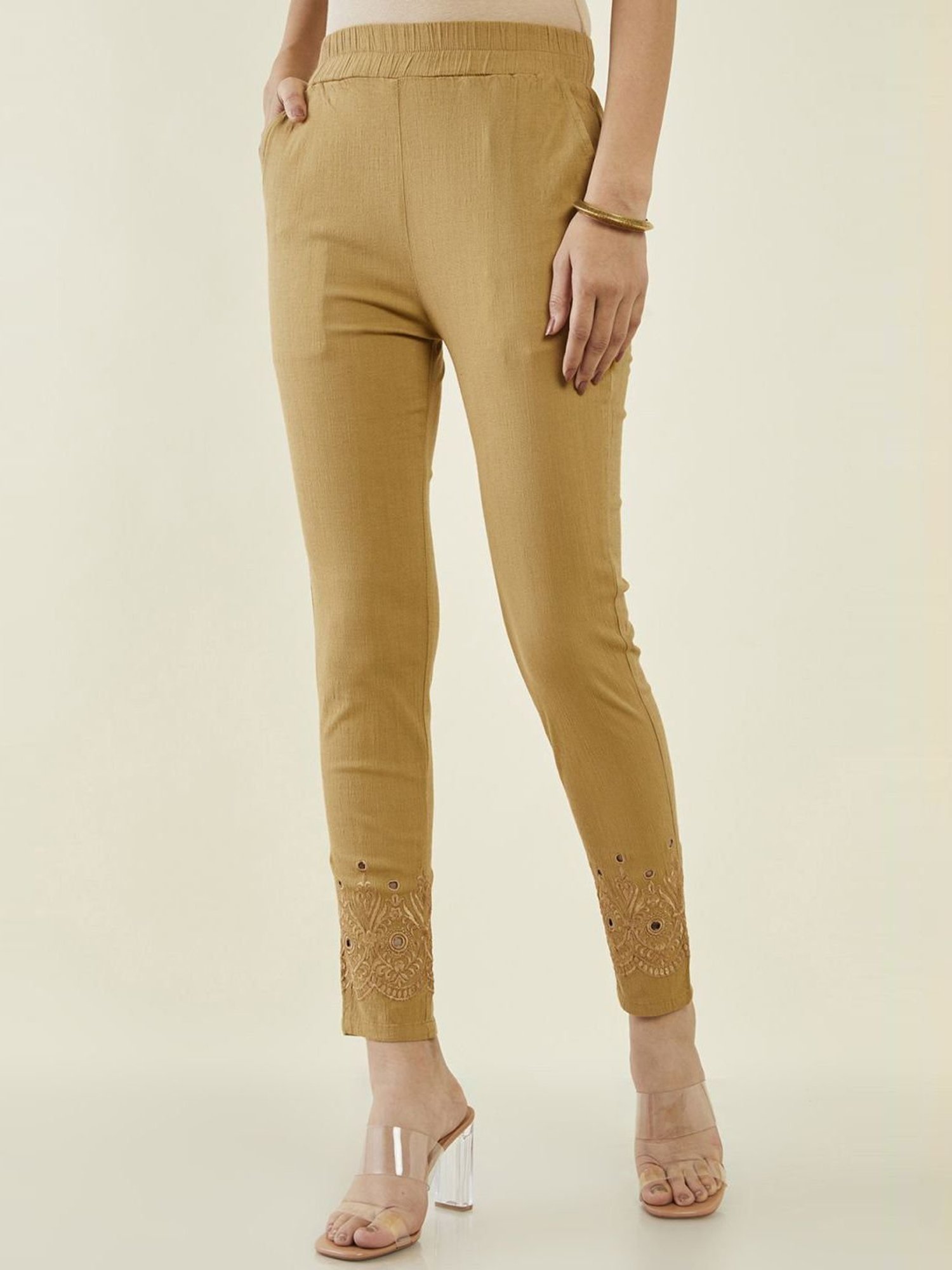 Khaadi Trouser in Beige with Embroidery bottom - Sizes 12 or 14 | eBay