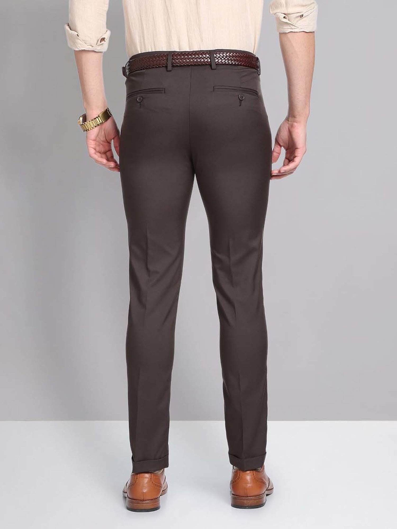 Buy PETER ENGLAND Dark Brown Mens 4 Pocket Solid Formal Trousers | Shoppers  Stop