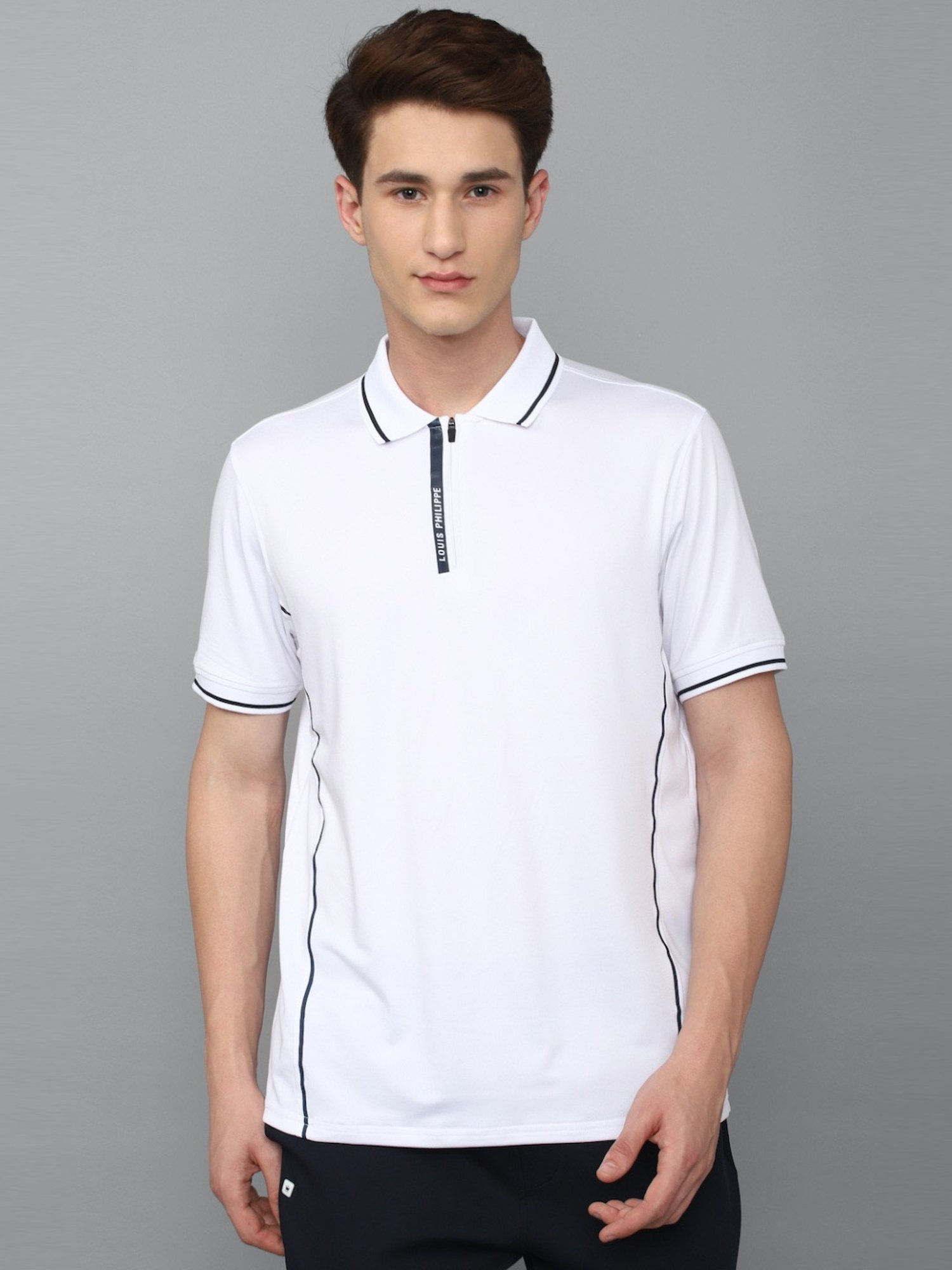 Louis Philippe white slim fit cotton polo t shirt - G3-MTS16306 