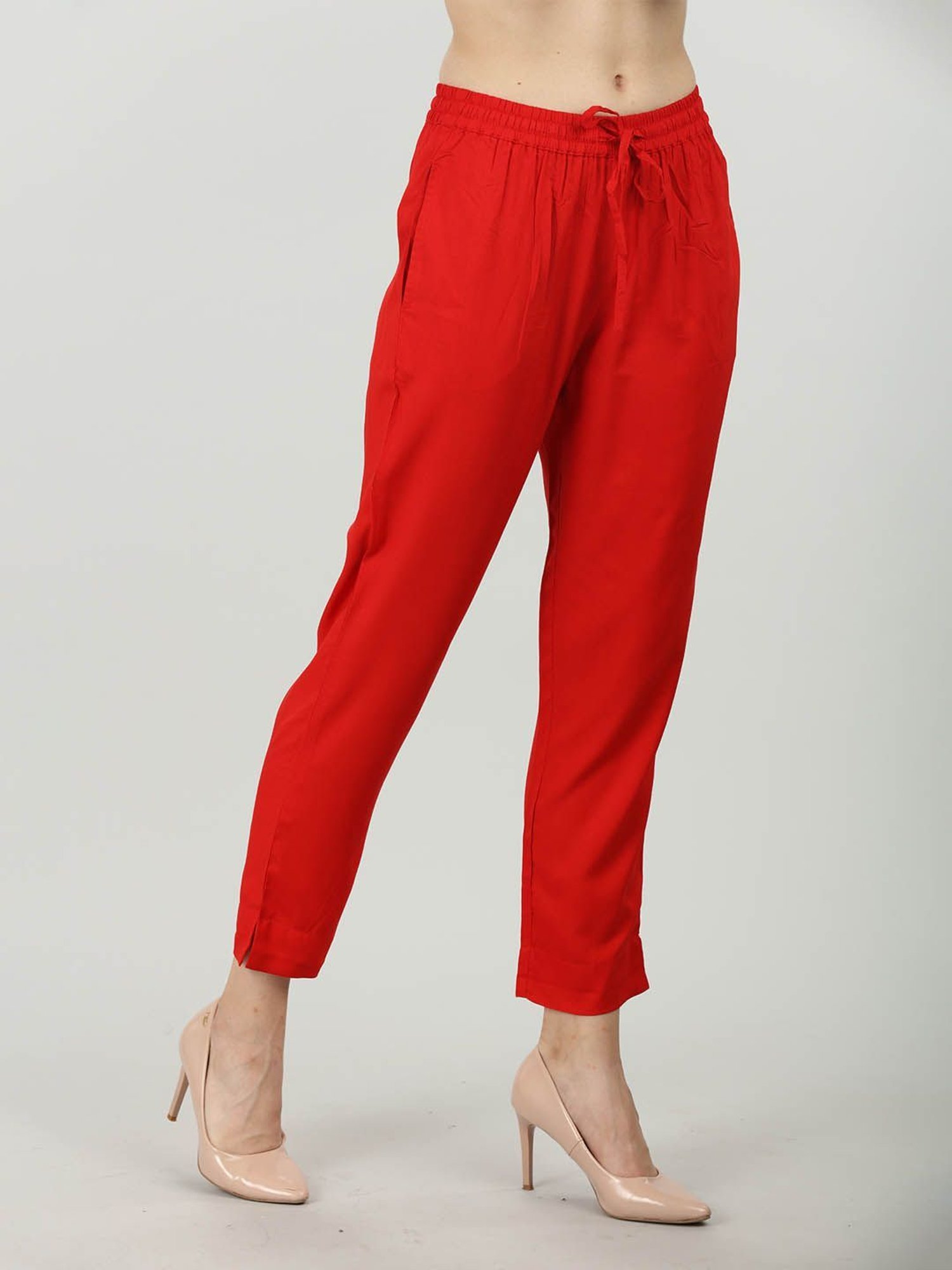 Buy Ladies Red Linen Trousers With Elasticated Waist and Belt, Women's  Loose Fit Wide Leg Linen Pants With Pockets, Ladies Summer Linen Clothes  Online in India - Etsy