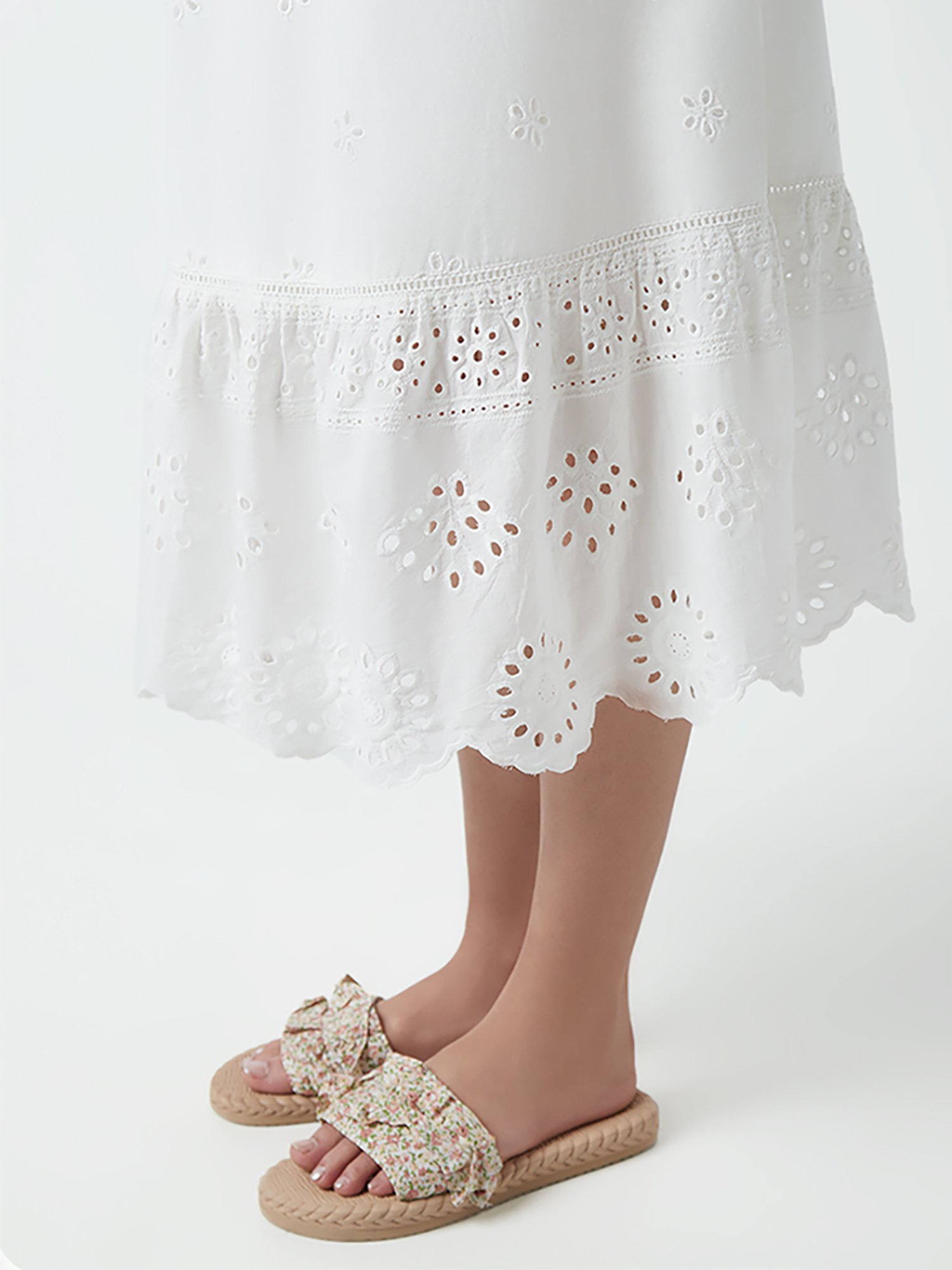 LOV by Westside Off-White Schiffli Tiered Skirt