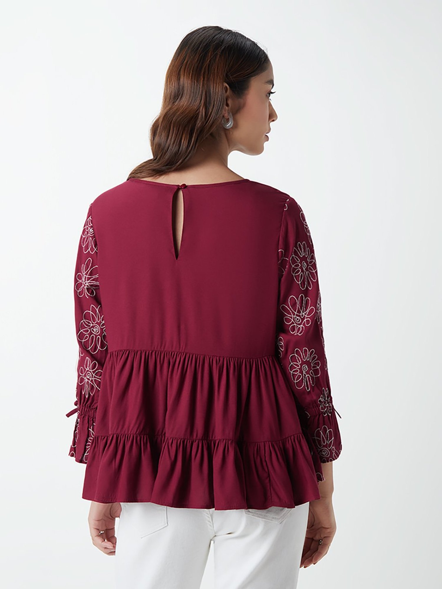 TIWA BURGUNDY PEPLUM Top 