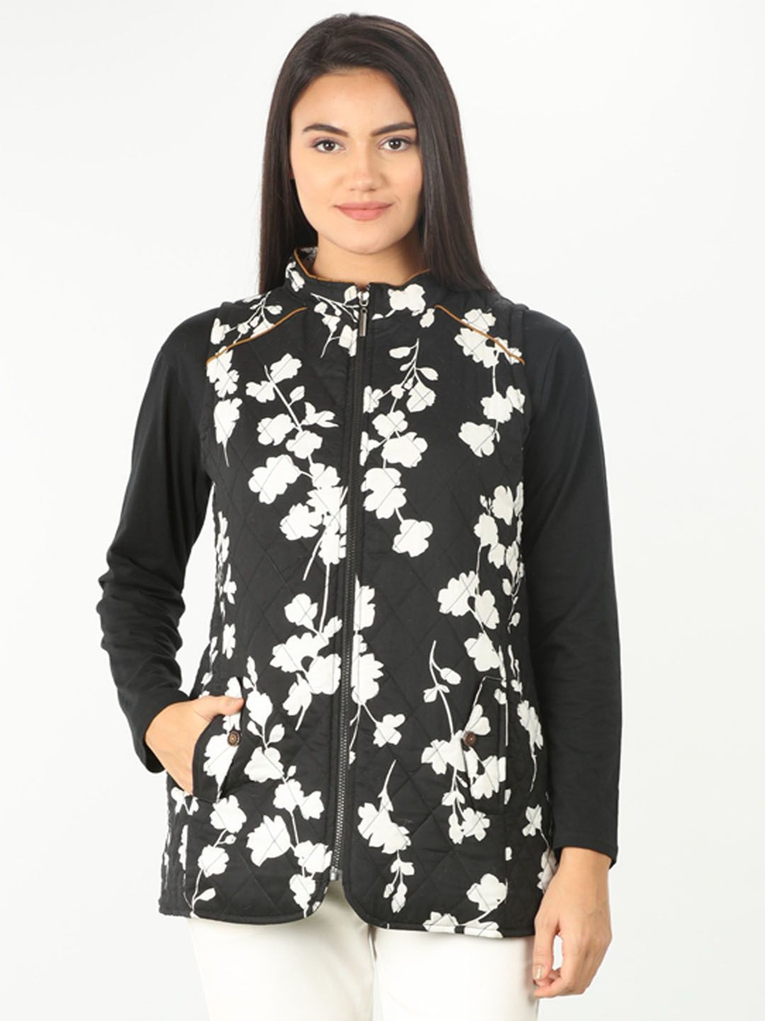 Buy Mustard Black Floral Print Jacket for Women Online @ Tata CLiQ