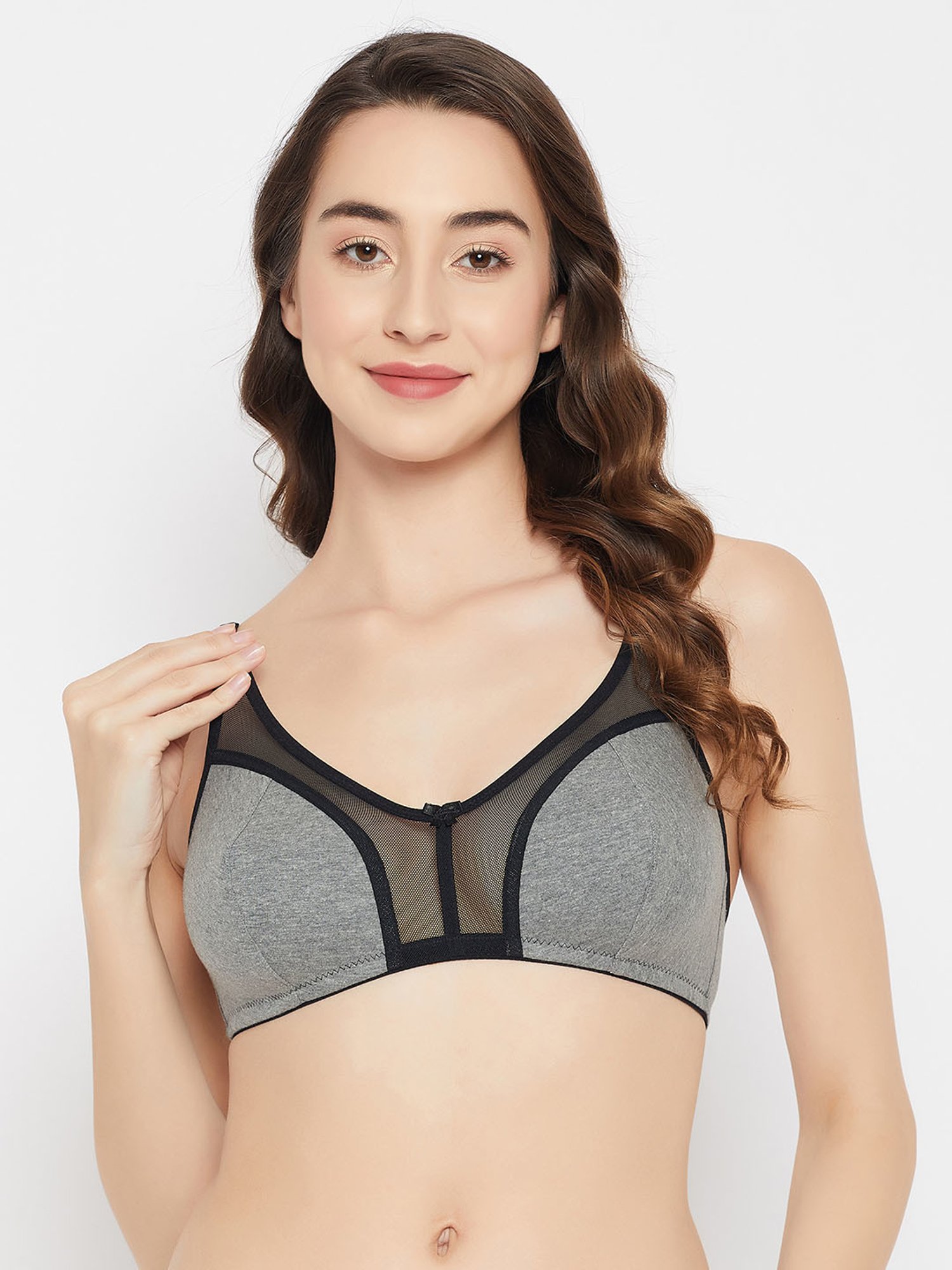 Clovia Grey Cotton Self Design Non Padded Full Coverage Bra