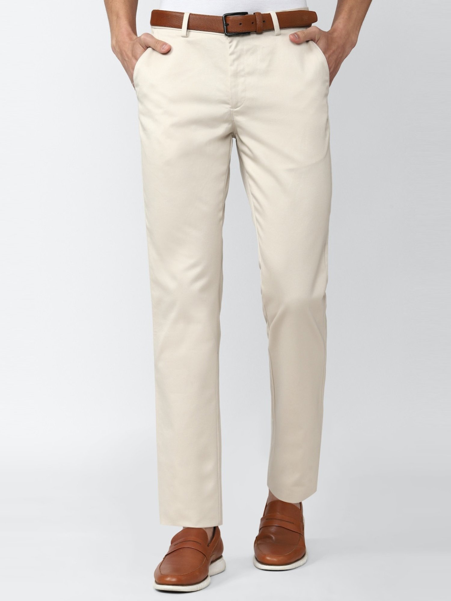 Peter England Casual Trousers  Buy Peter England Men Beige Solid Carrot  Fit Casual Trousers Online  Nykaa Fashion