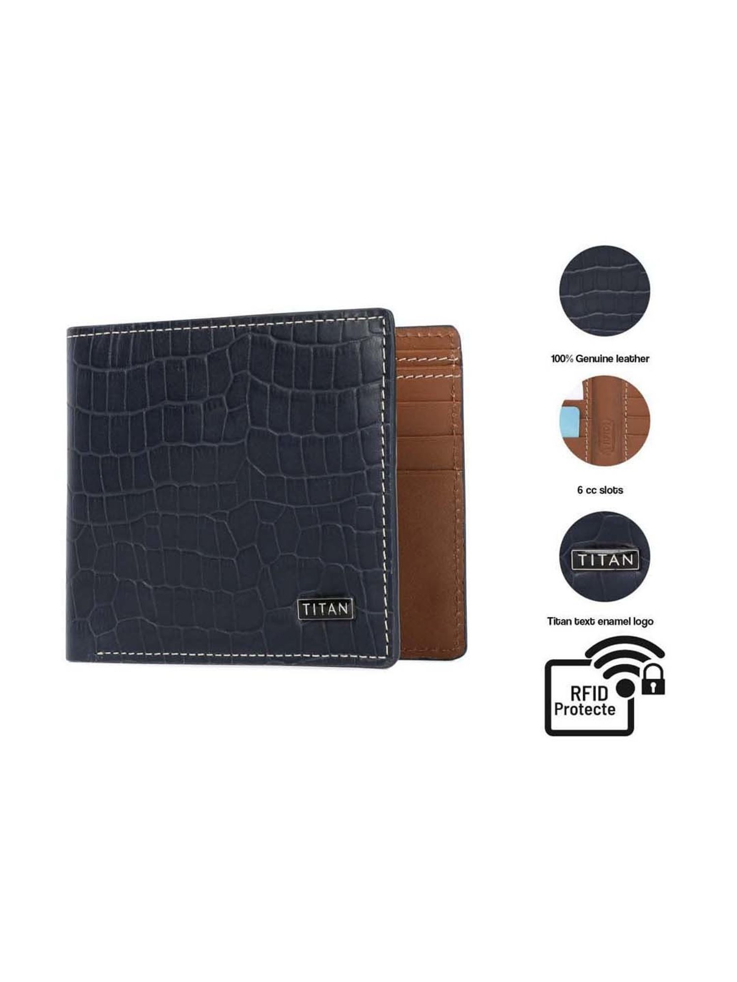 Buy Titan Textured Leather Bifold Wallet in Color Black Online