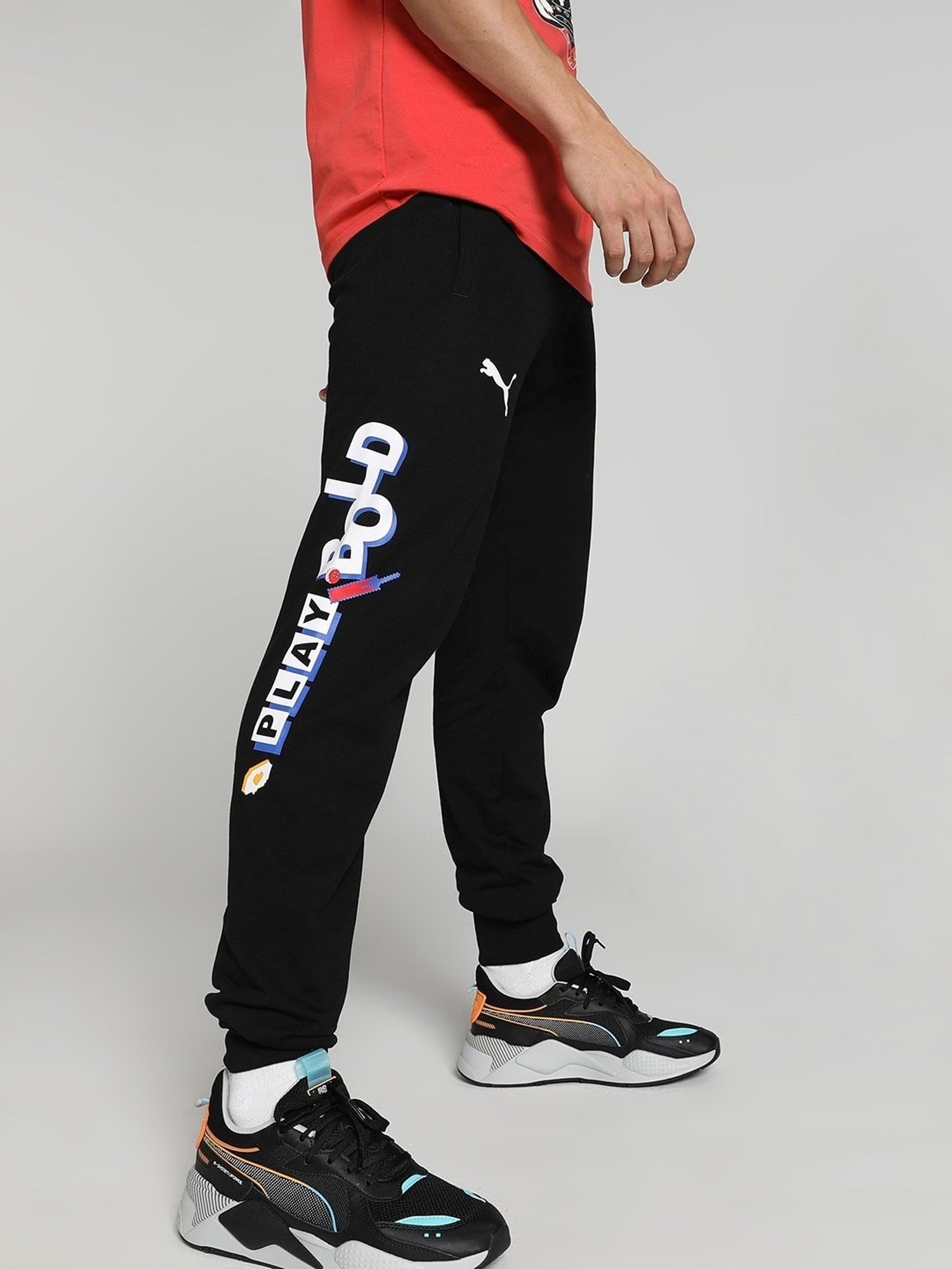 Buy Puma Black Cotton Regular Fit Printed Sports Joggers for Mens