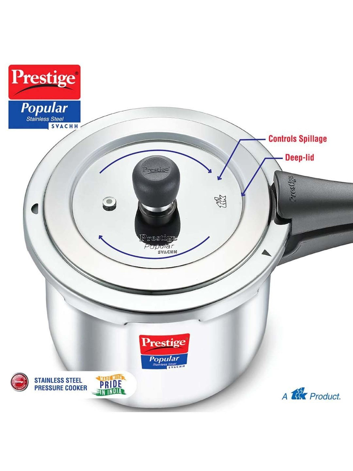 Prestige Popular Stainless Steel Pressure Cooker, 3 litres 