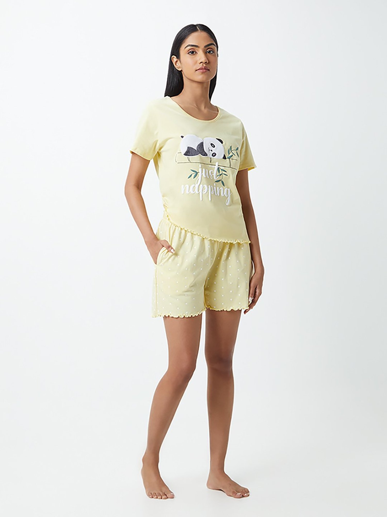 Wunderlove by Westside Yellow T-Shirt And Shorts Set