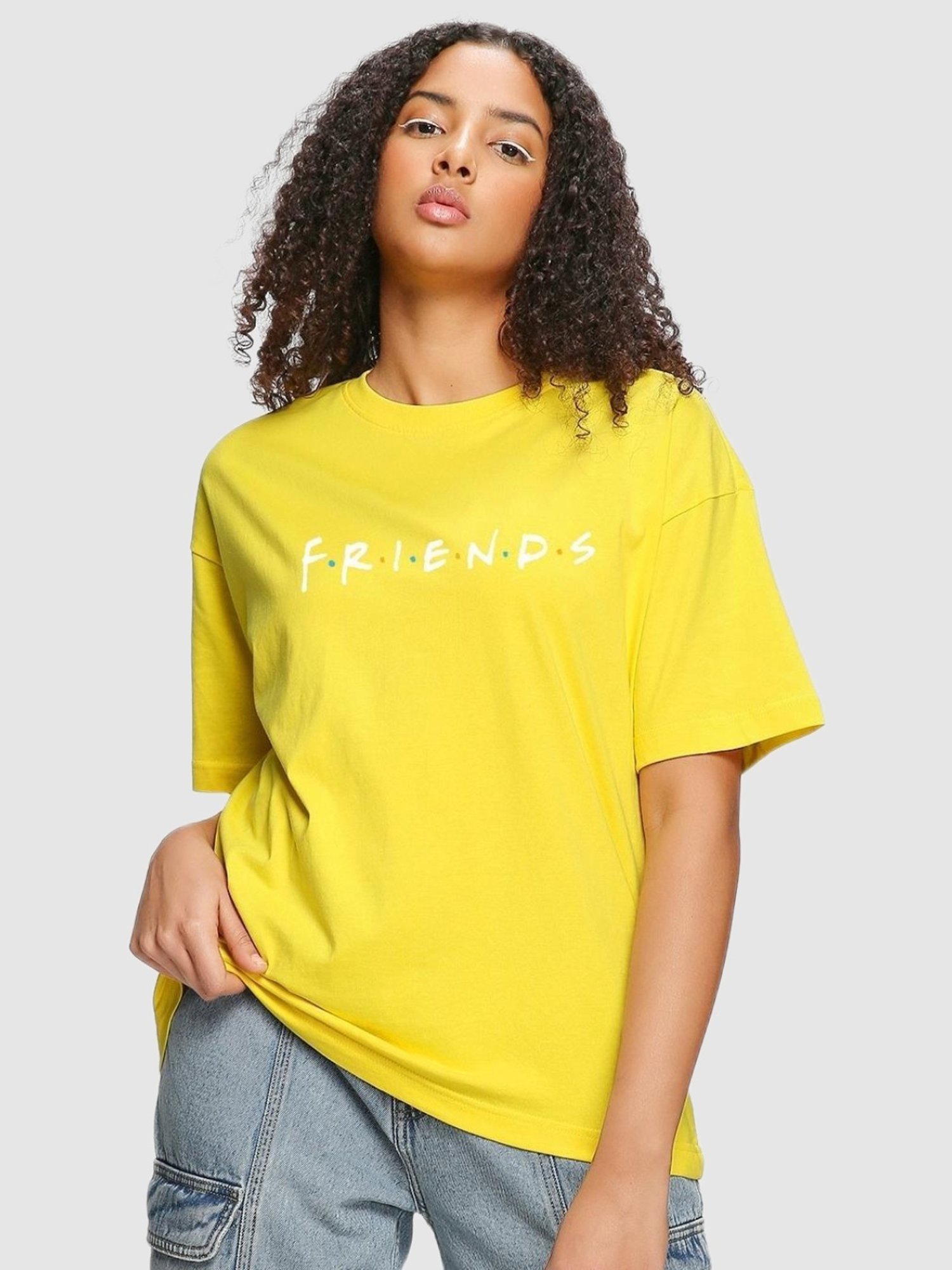 Bewakoof Women's Yellow Friends Typography Oversized T-Shirt