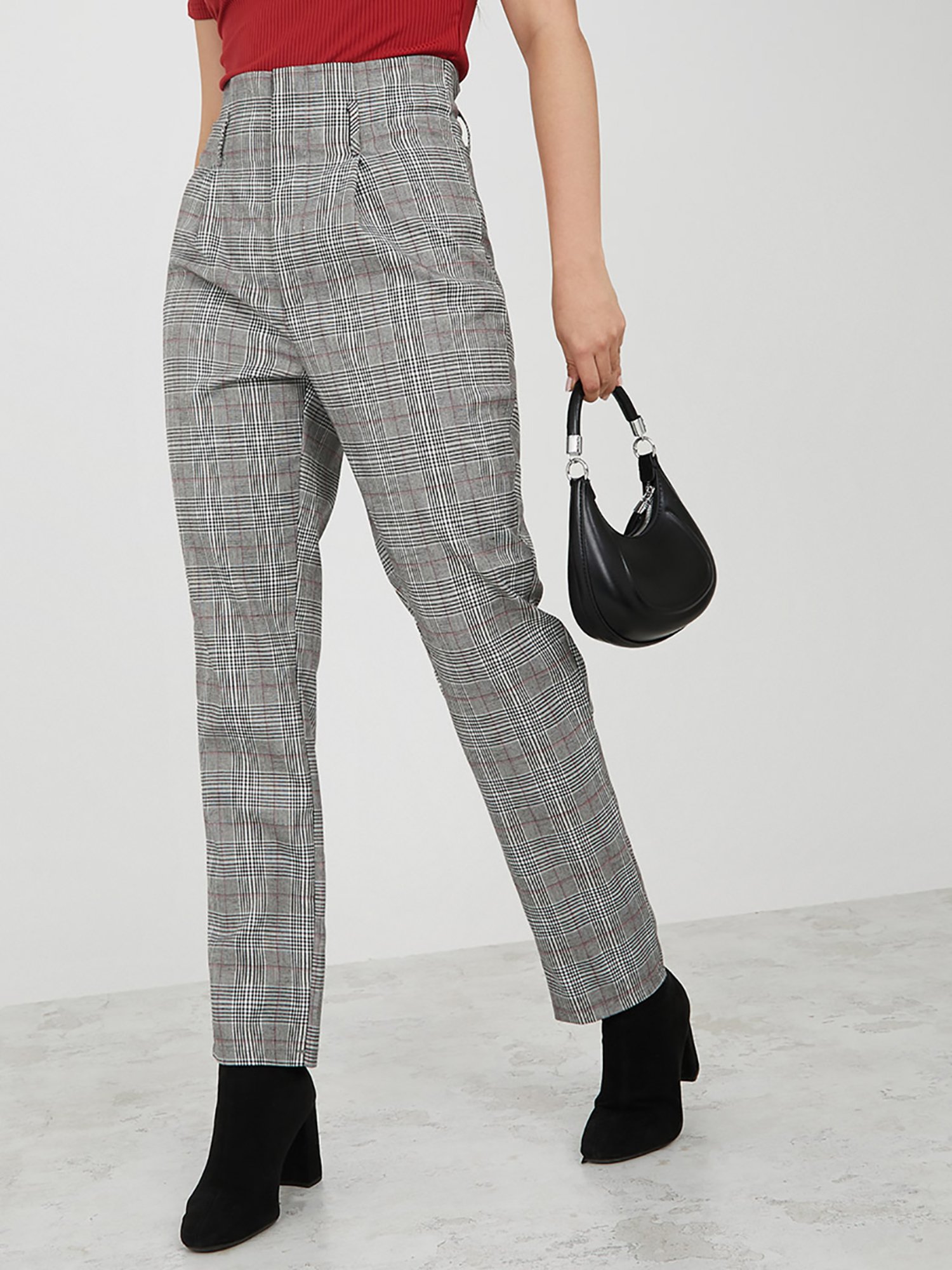 SheIn Women's Elastic High Waist Flare Pants Houndstooth Print Wide Leg  Long Trousers Black White XS at Amazon Women's Clothing store