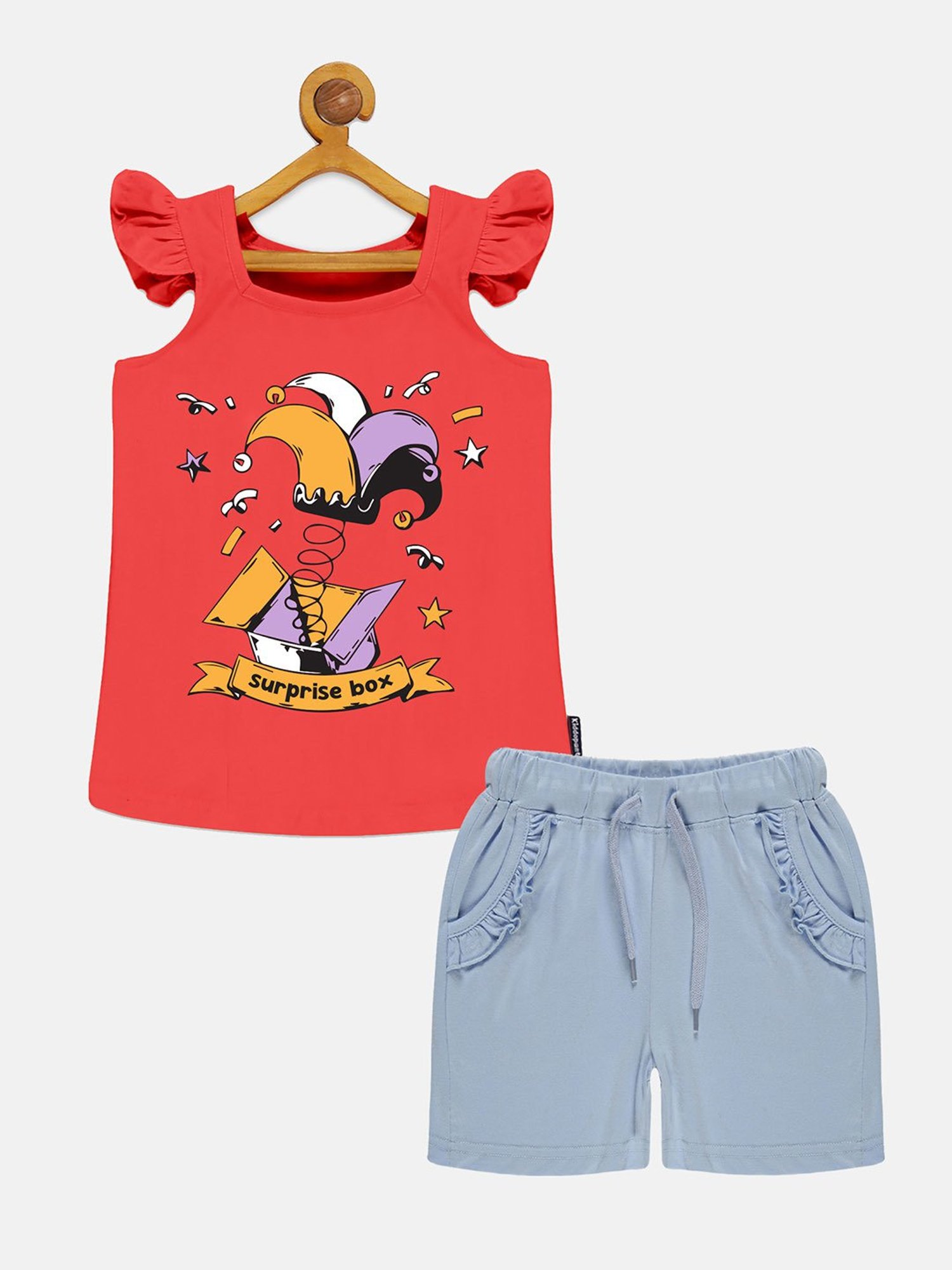 Kiddopanti Kids Yellow & Red Printed T-Shirt with Shorts