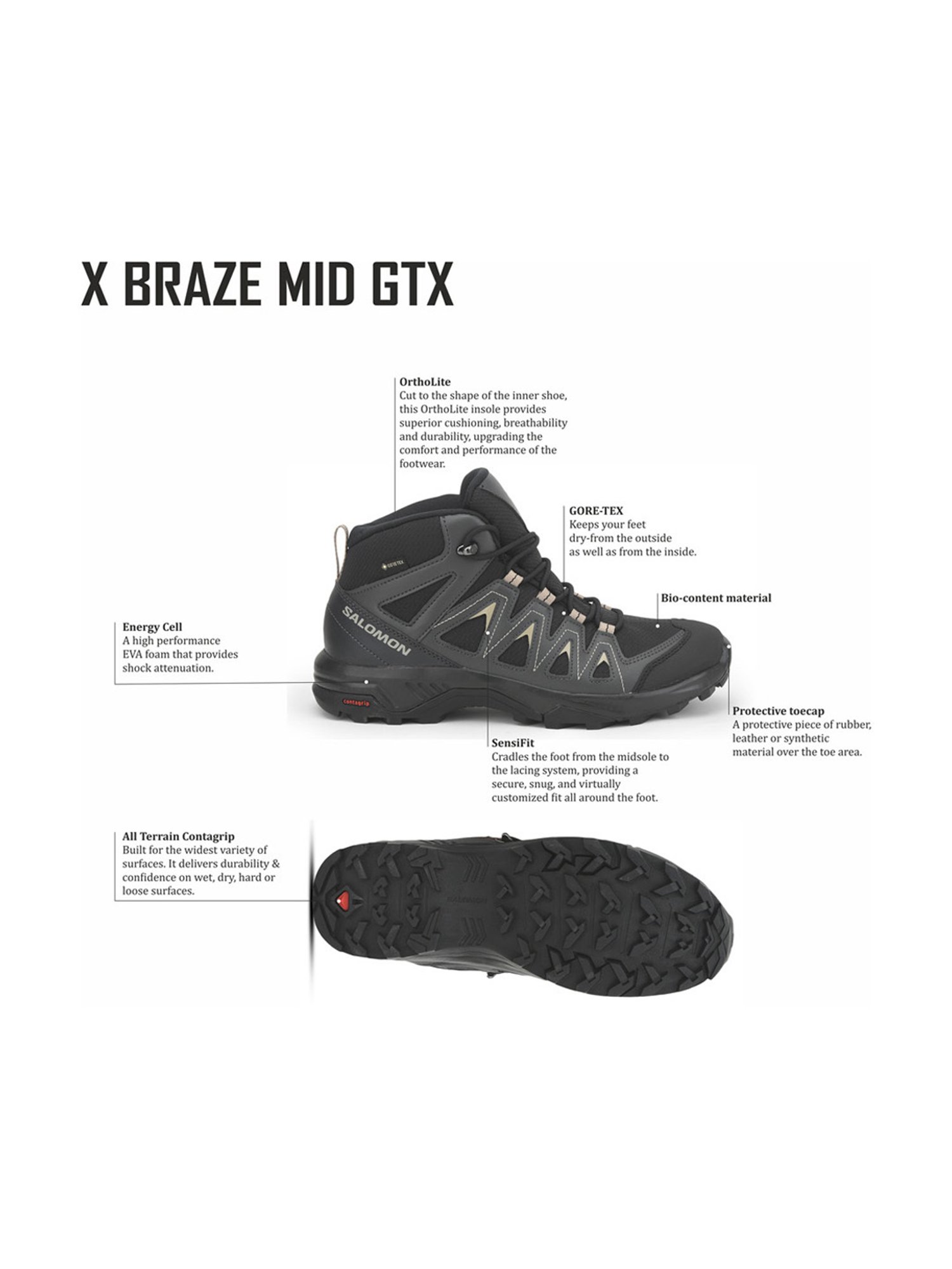 Buy Salomon Men's X Braze Mid GTX Black Outdoor Shoes for Men at