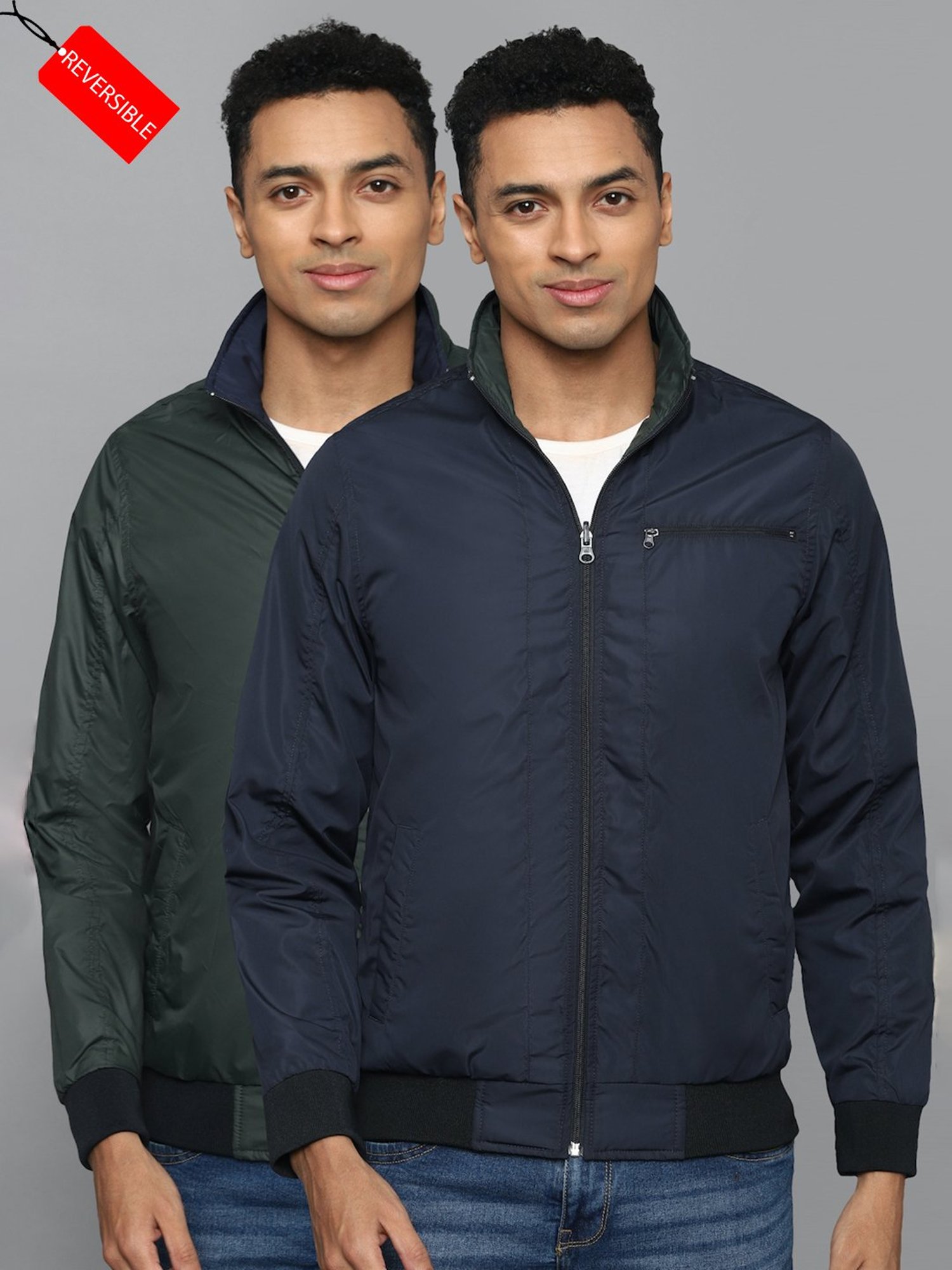 Buy Allen Solly Men Khaki & Navy Blue Solid Reversible Jacket - Jackets for  Men 10646226 | Myntra