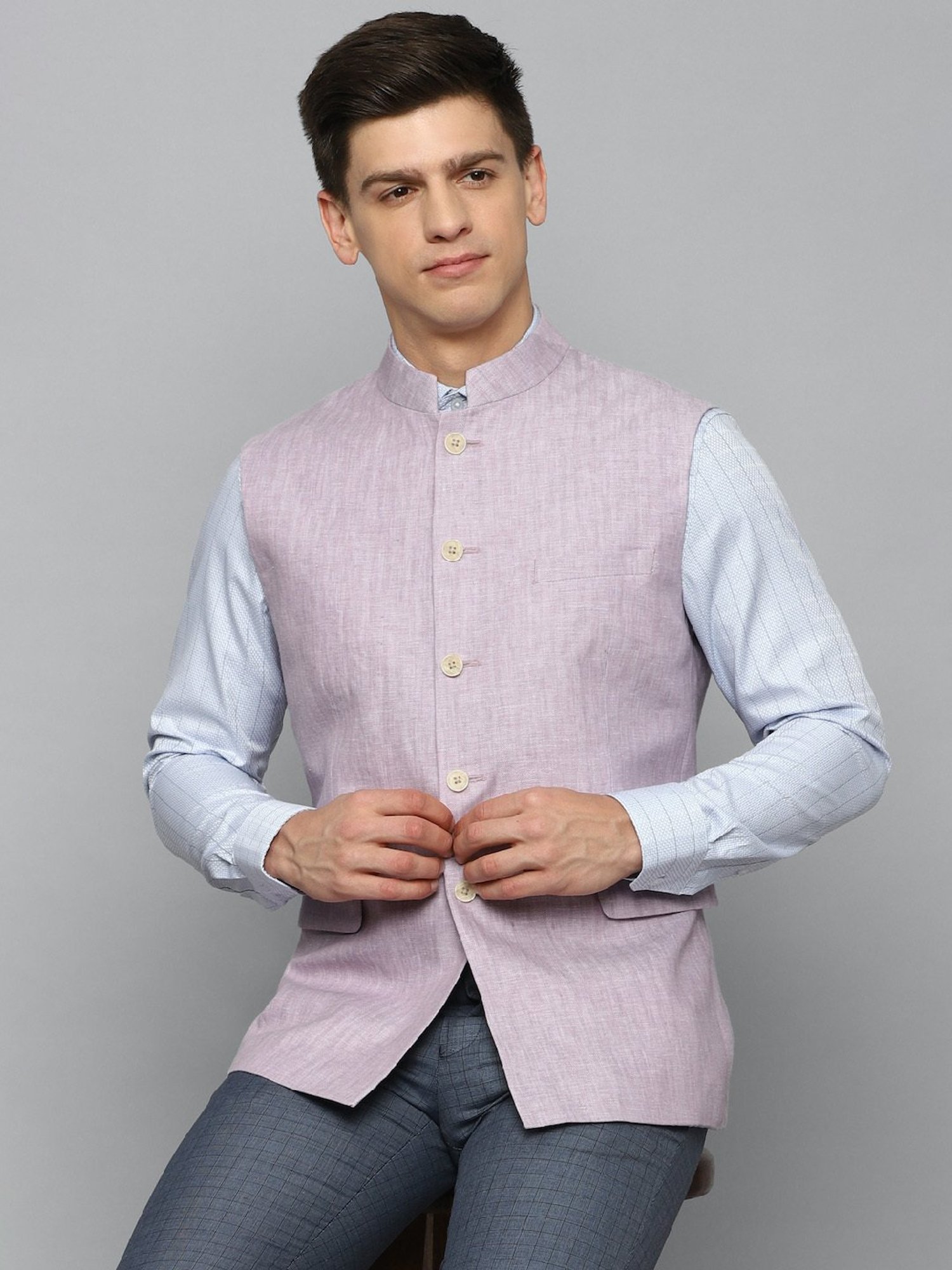 Buy Men Brown Textured Slim Fit Casual Nehru Jacket Online - 456193 | Louis  Philippe