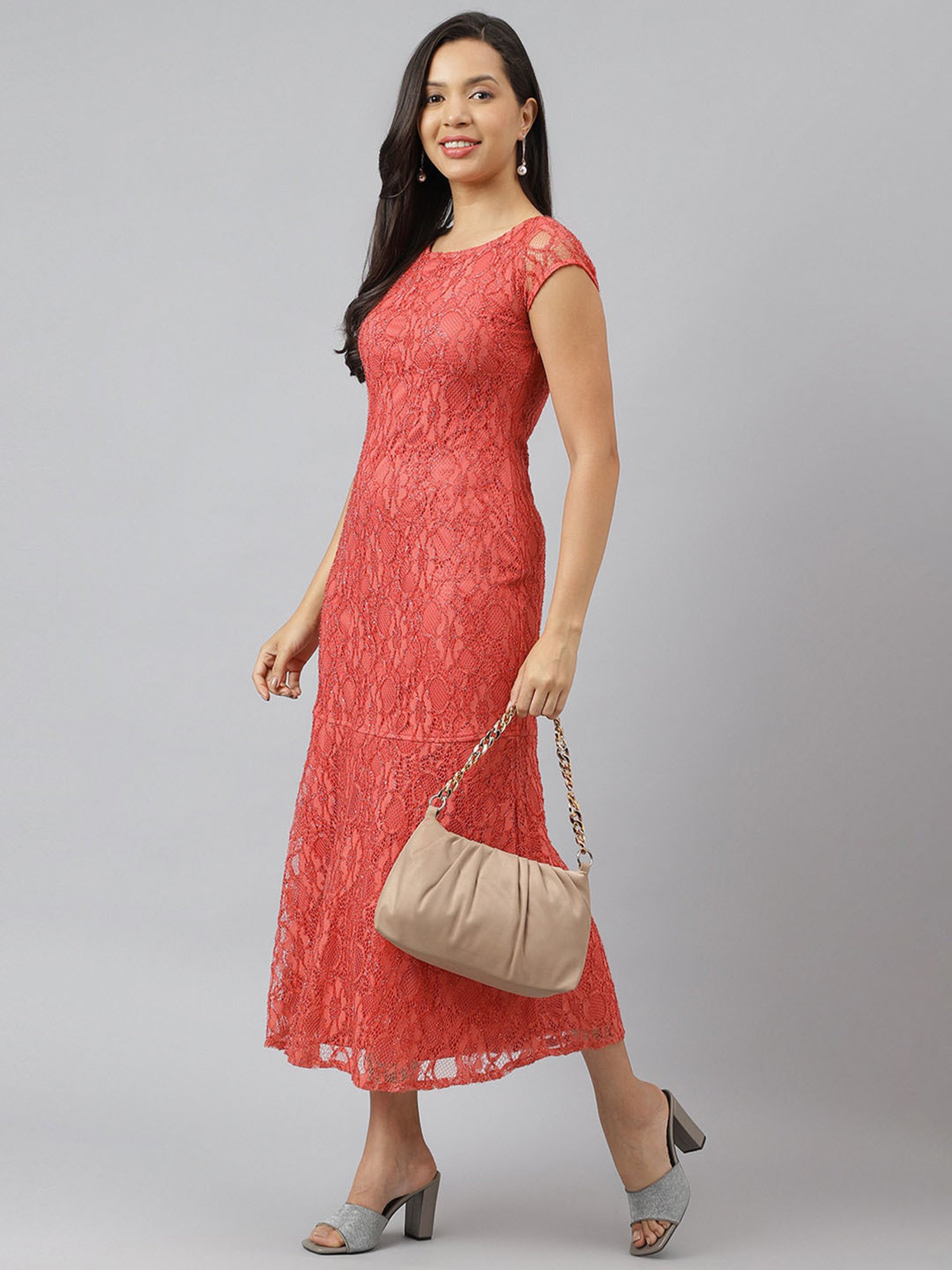 Buy LATIN QUARTERS Wine Solid Polyester Women's Regular Dress | Shoppers  Stop